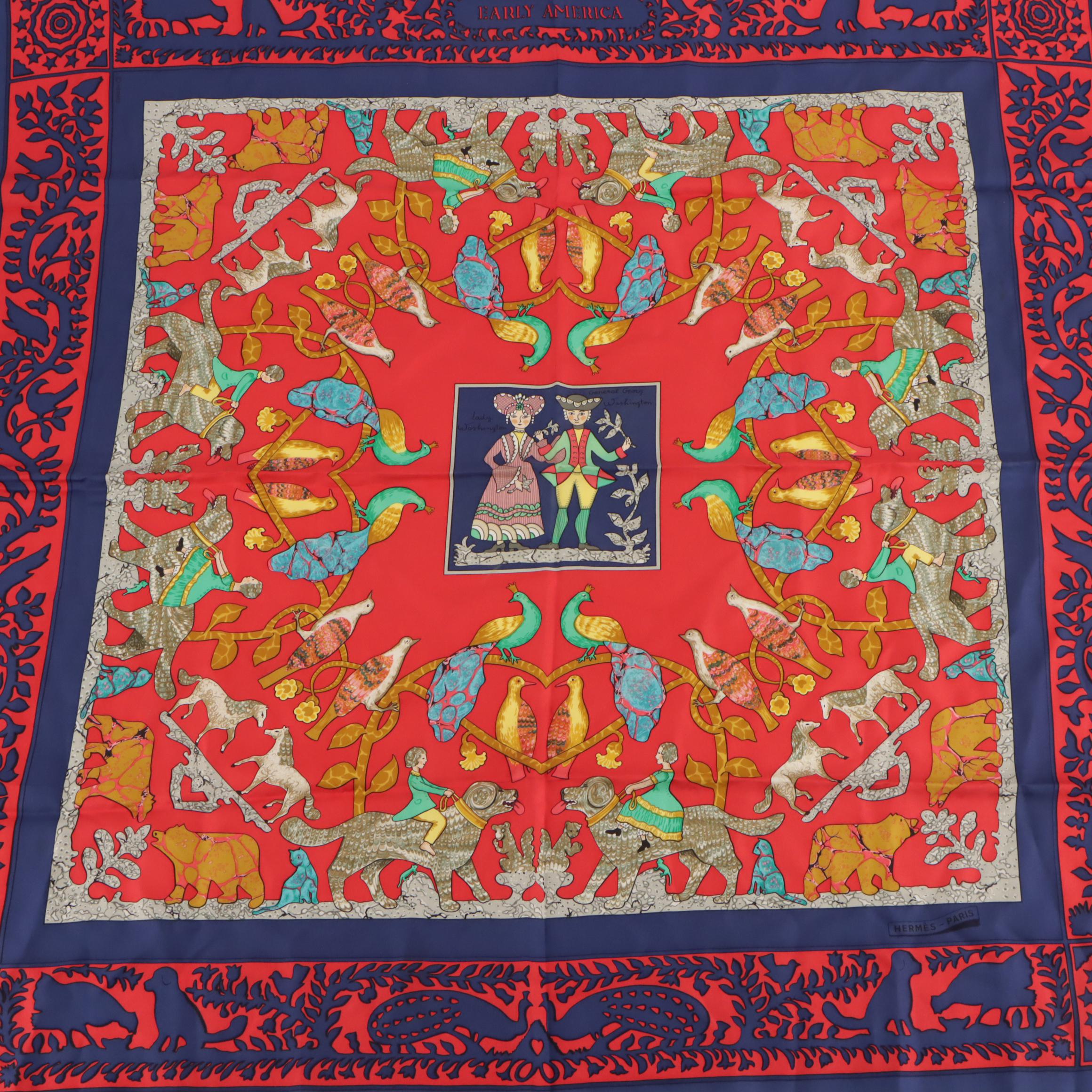 Hermès "Early America" Scarf 90 in Silk Twill
