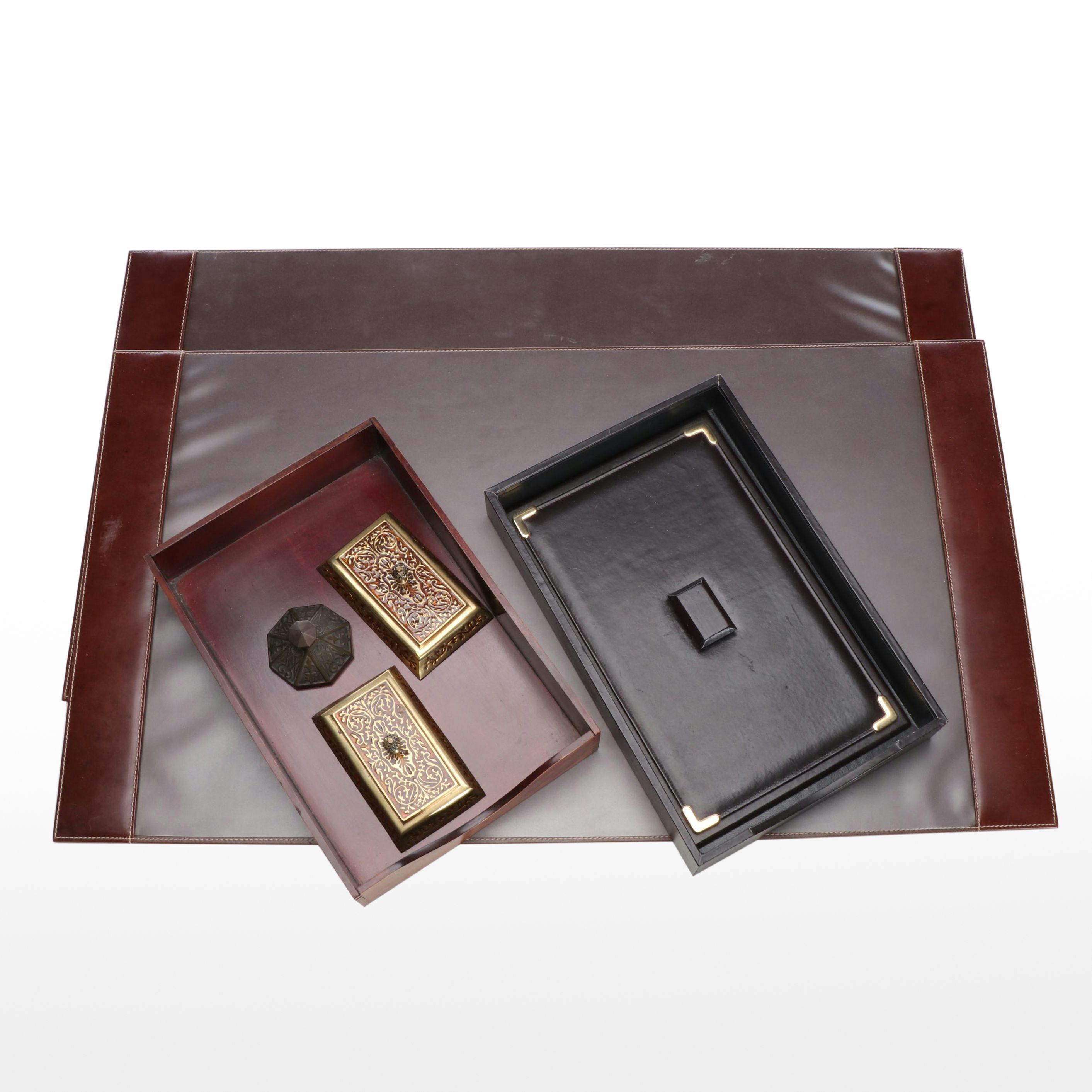 Stetson Leather Desk Mats with Other Leather, Wood, and Metal Office Décor