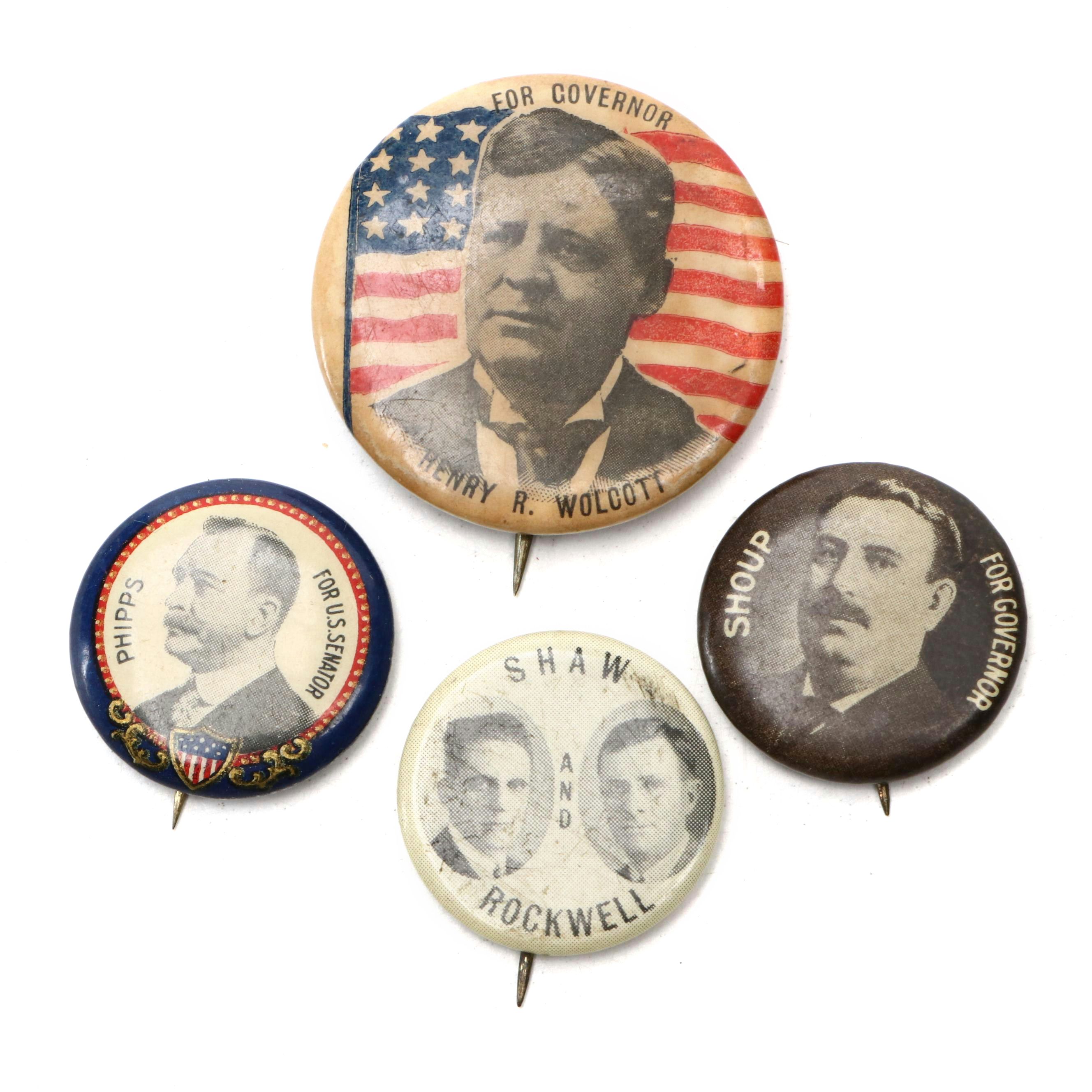 Henry R. Wolcott, Oliver H. Schoup and Other Colorado Republican Pinbacks