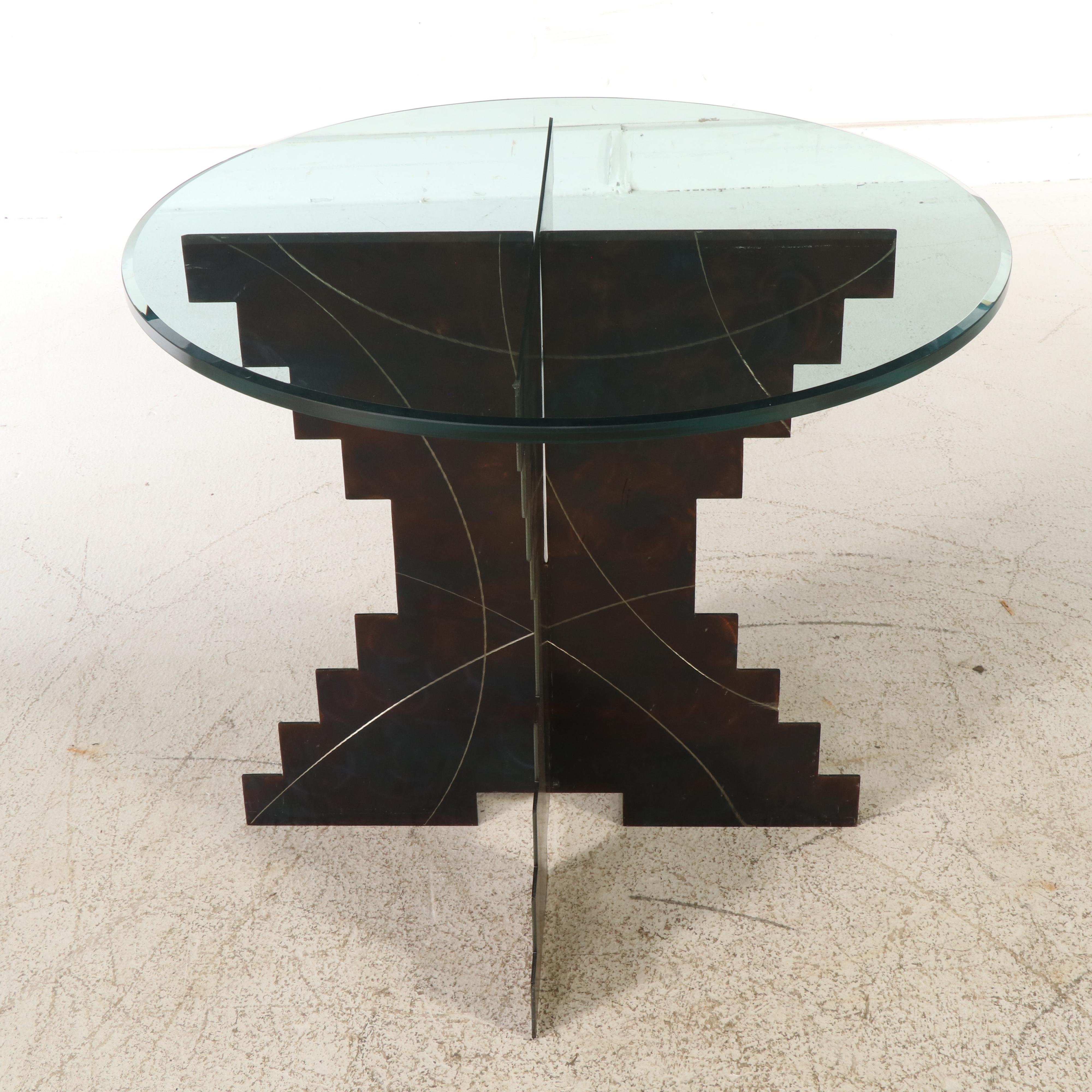 Postmodernist Glass Top Metal Occasional Table, Late 20th Century