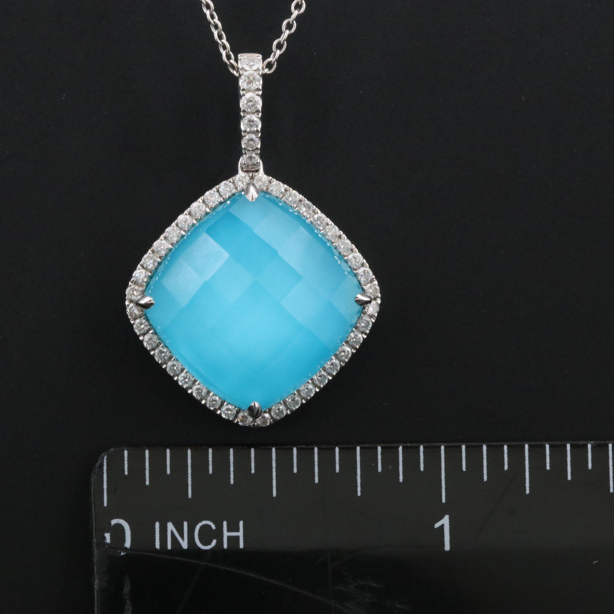 18K Topaz and Turquoise Doublet Pendant with Diamond Halo on 14K Necklace