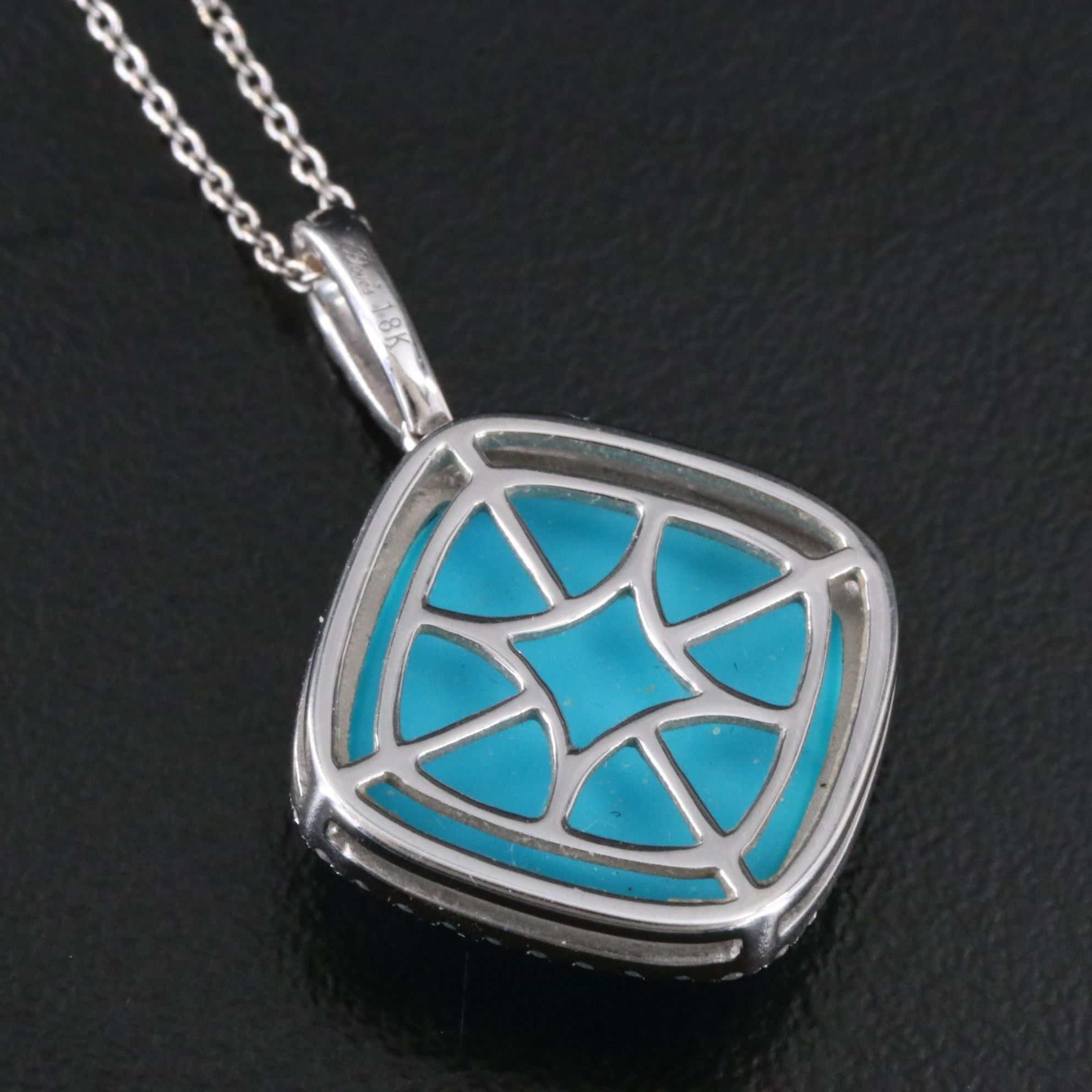 18K Topaz and Turquoise Doublet Pendant with Diamond Halo on 14K Necklace