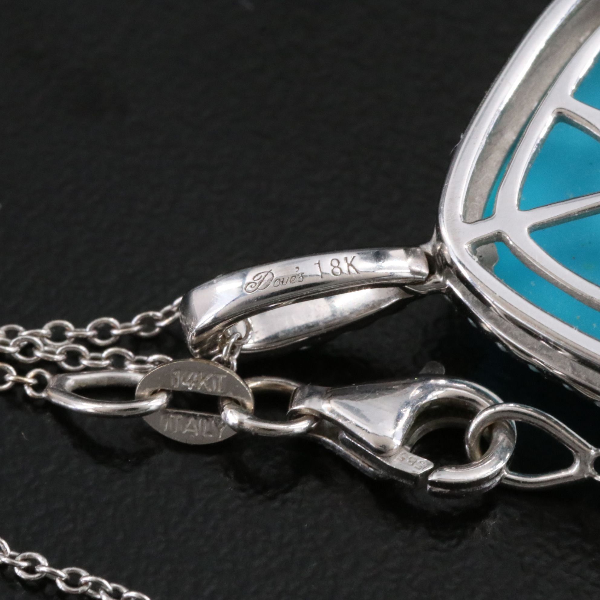 18K Topaz and Turquoise Doublet Pendant with Diamond Halo on 14K Necklace