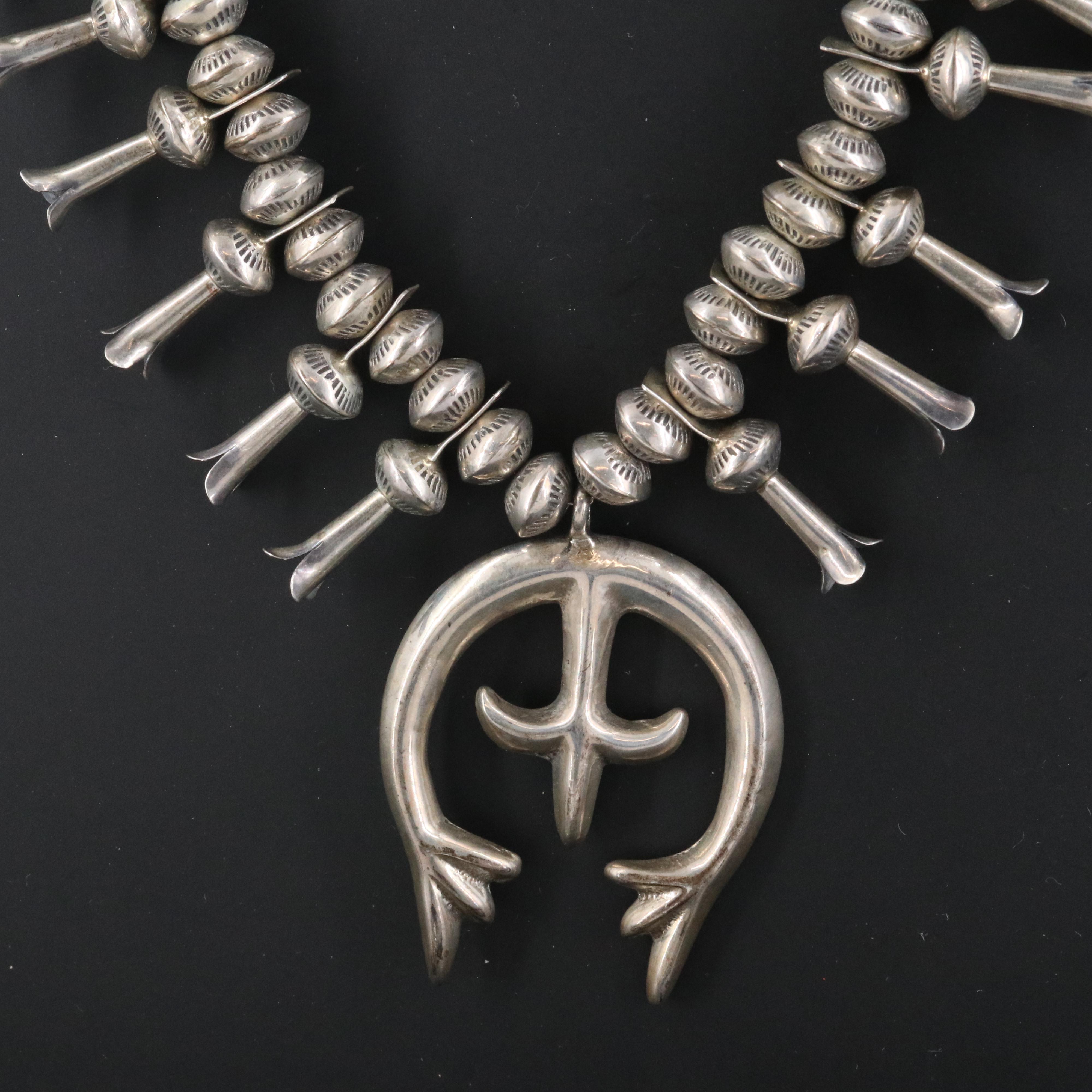 Southwestern Sterling Squash Blossom Necklace