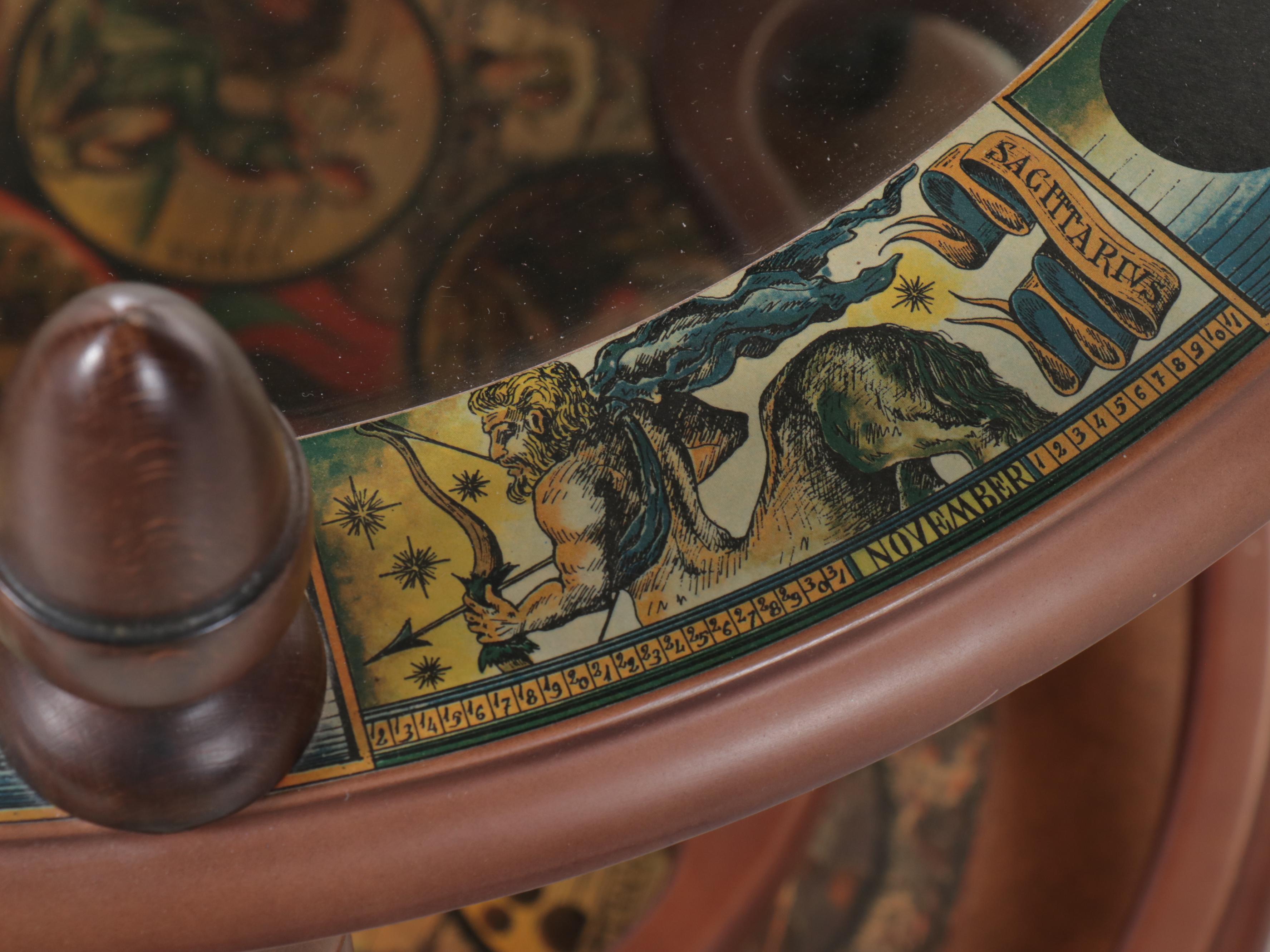 Zodiac Decoupage and Mahogany Finish Two-Tiered Bar Cart