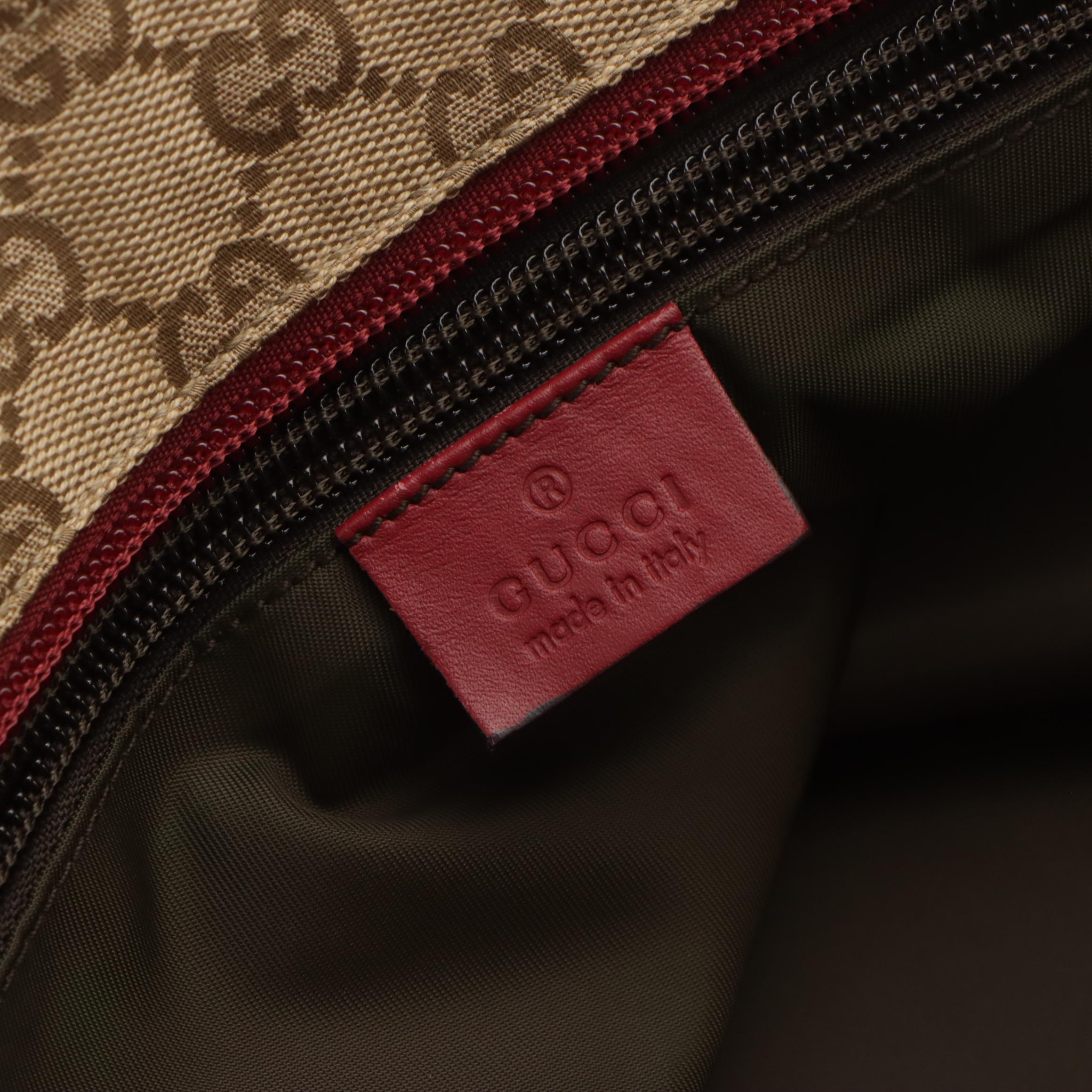 Gucci Web and Leather Strap Beige GG Canvas Shoulder Bag