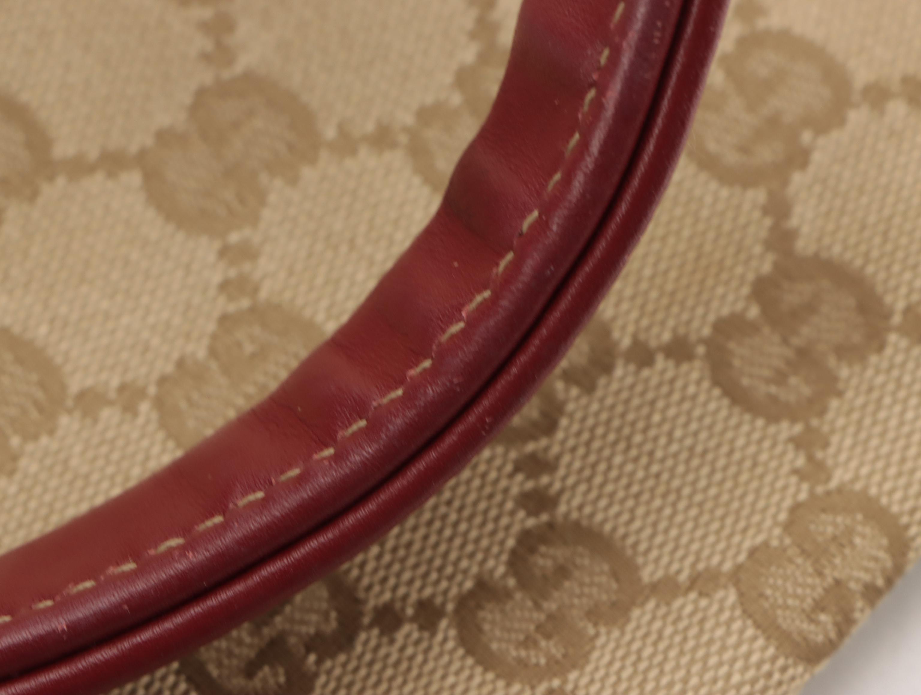 Gucci Web and Leather Strap Beige GG Canvas Shoulder Bag