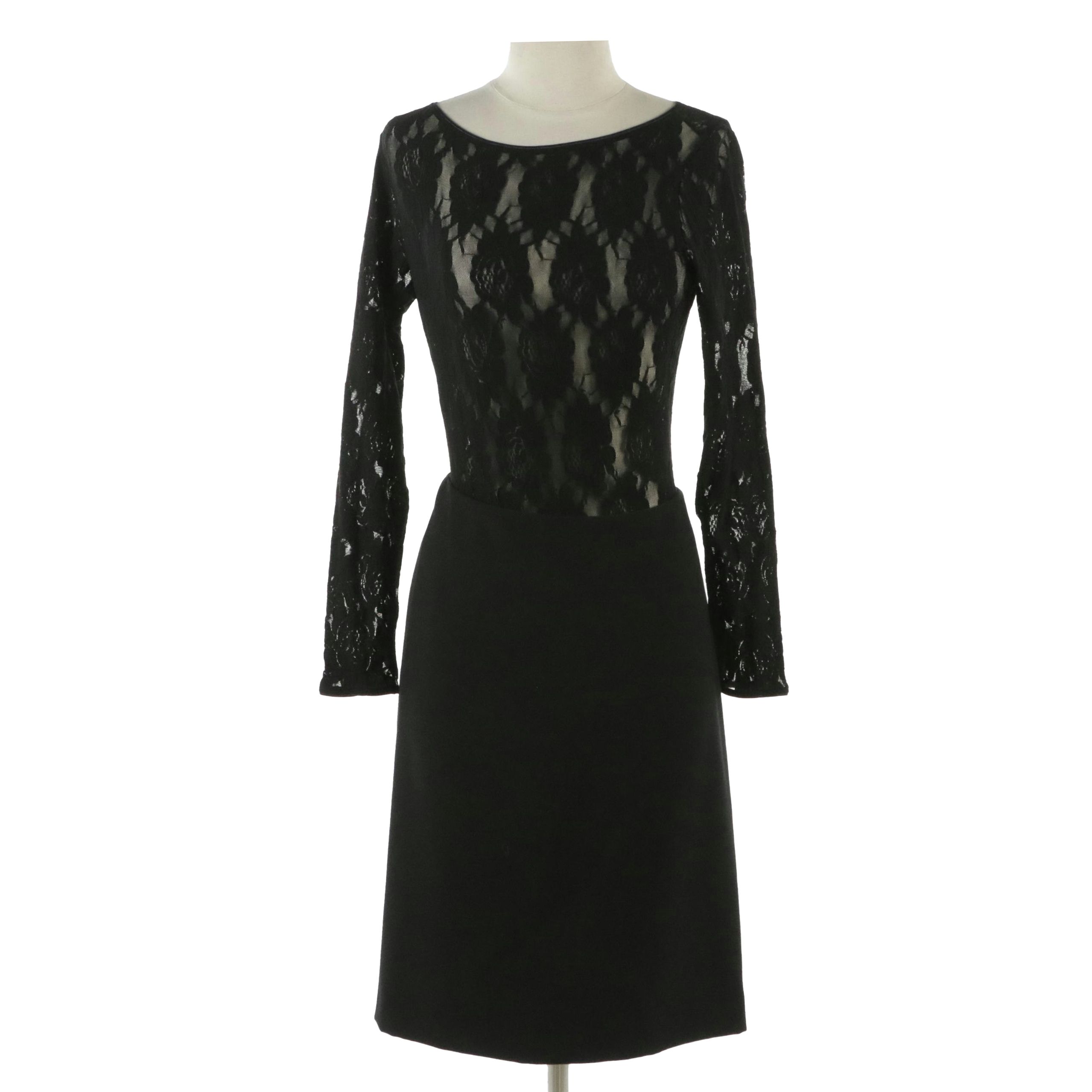 Dolce & Gabbana Black Wool Skirt with Tag and Fogal Floral Stretch Lace Bodysuit