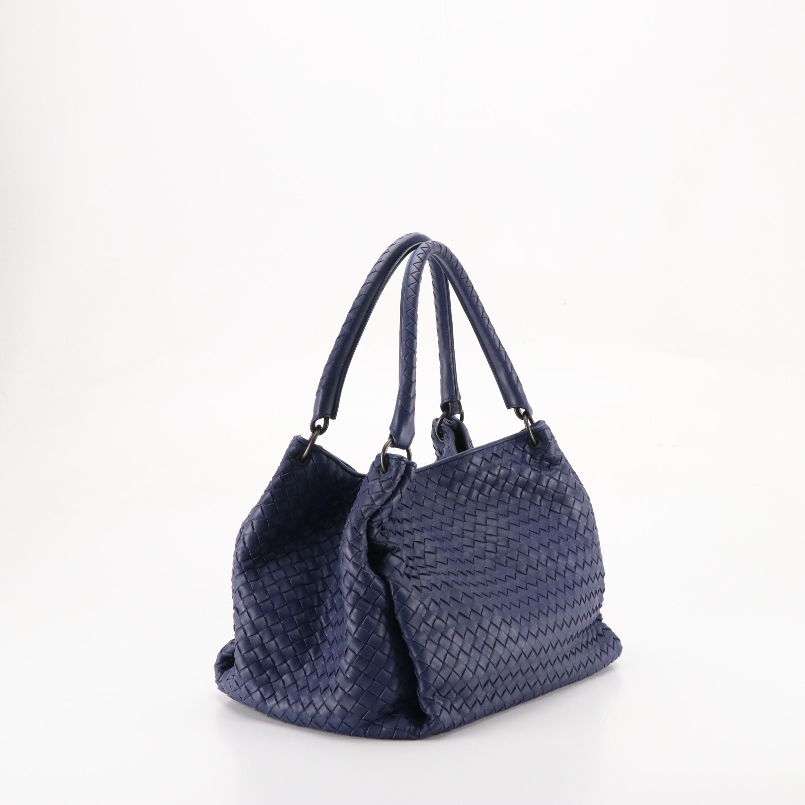Bottega Veneta Blue Intrecciato Lambskin Leather Shoulder Bag