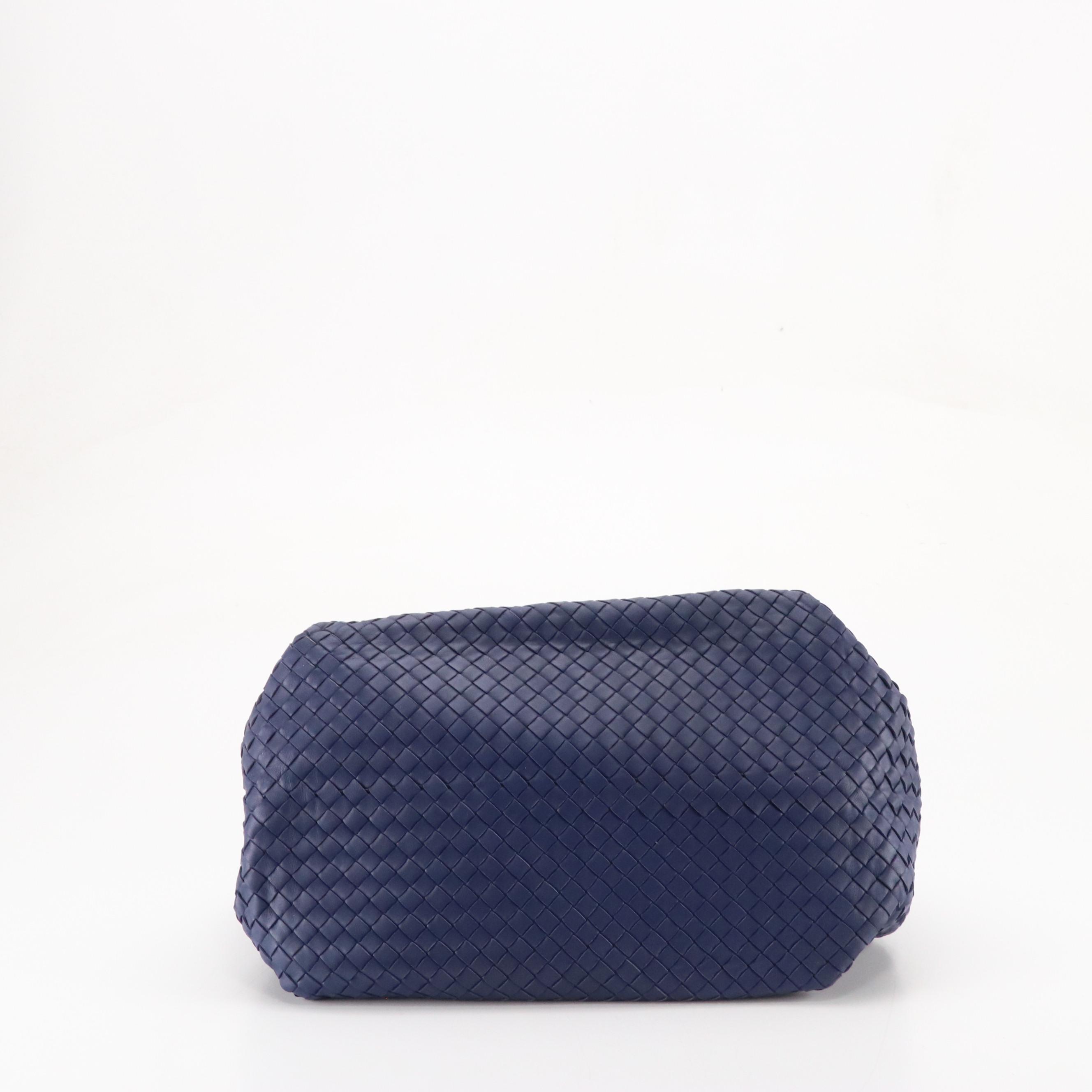 Bottega Veneta Blue Intrecciato Lambskin Leather Shoulder Bag