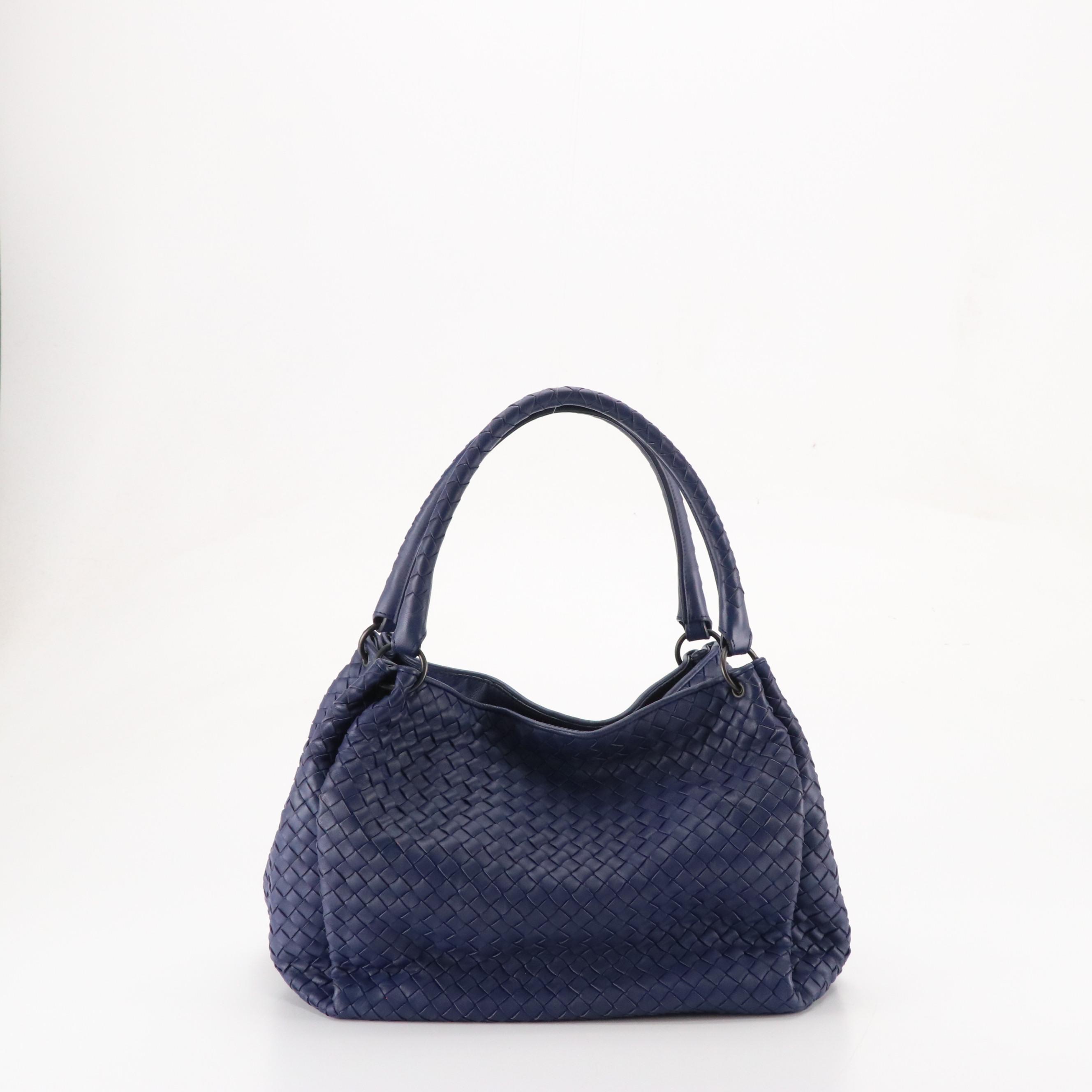 Bottega Veneta Blue Intrecciato Lambskin Leather Shoulder Bag