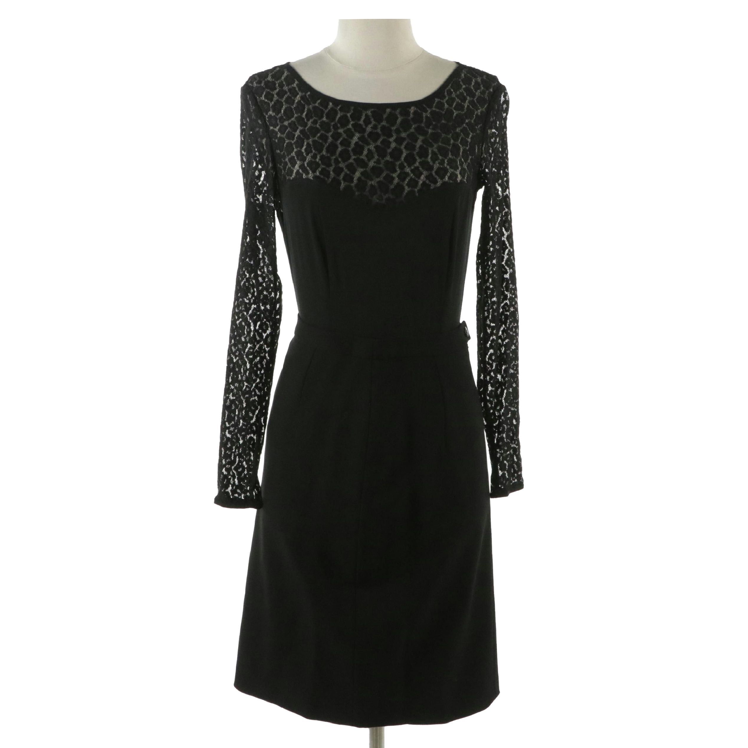 Escada Black Stretch Lace-Trimmed Bodysuit and Black Wool Blend Skirt with Tags