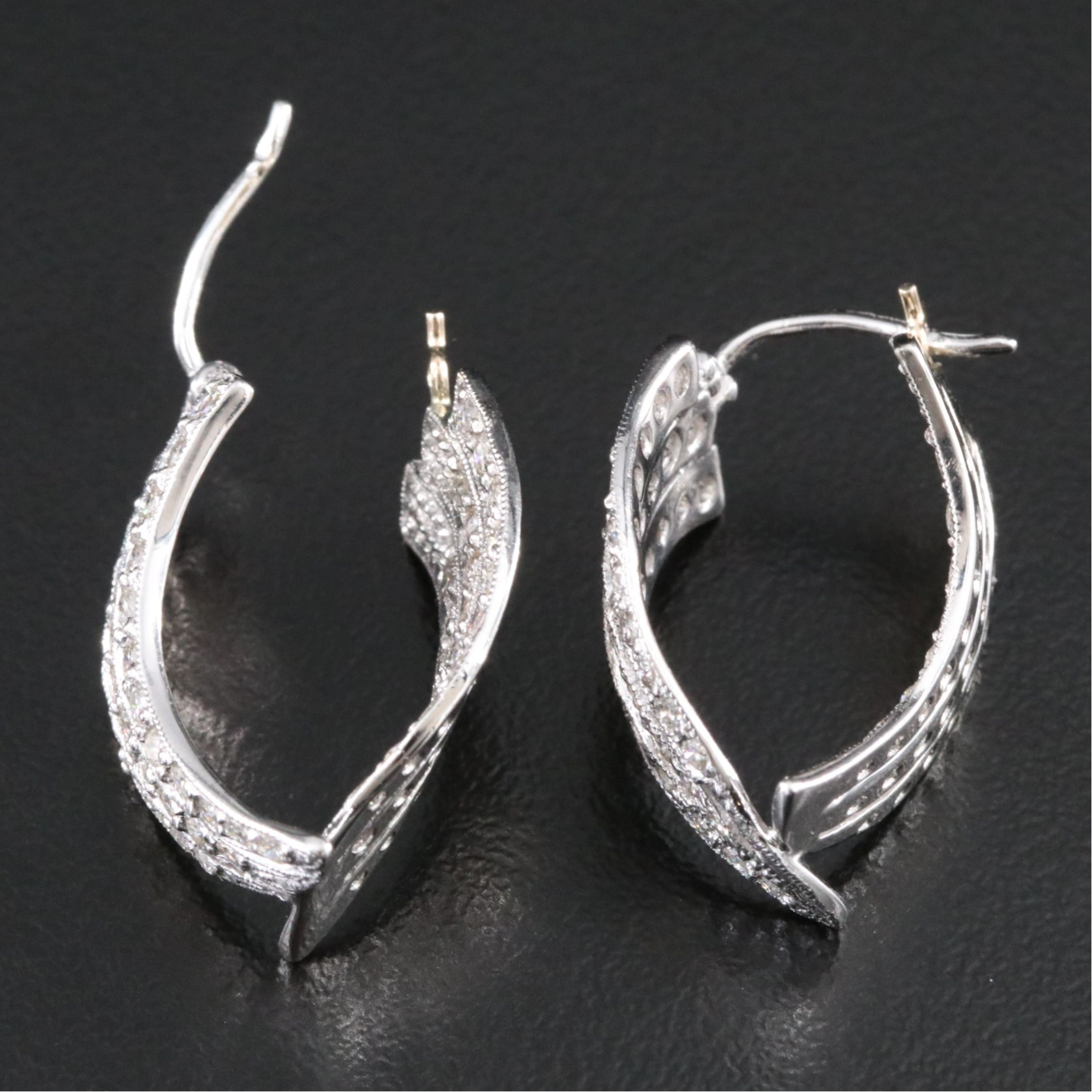 14K 2.02 CTW Diamond Inside-Out Ribbon Hoop Earrings