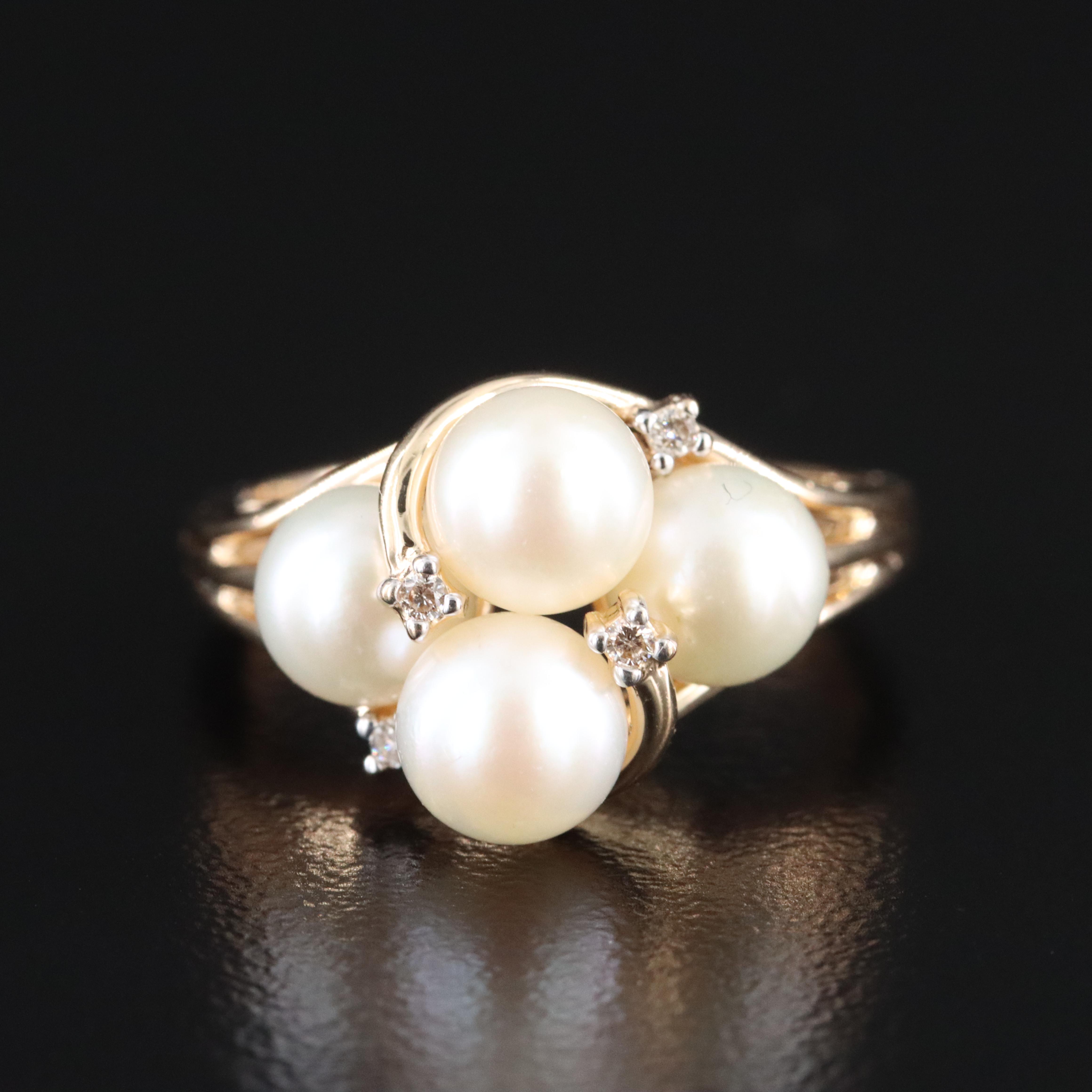 14K Pearl and Diamond Ring