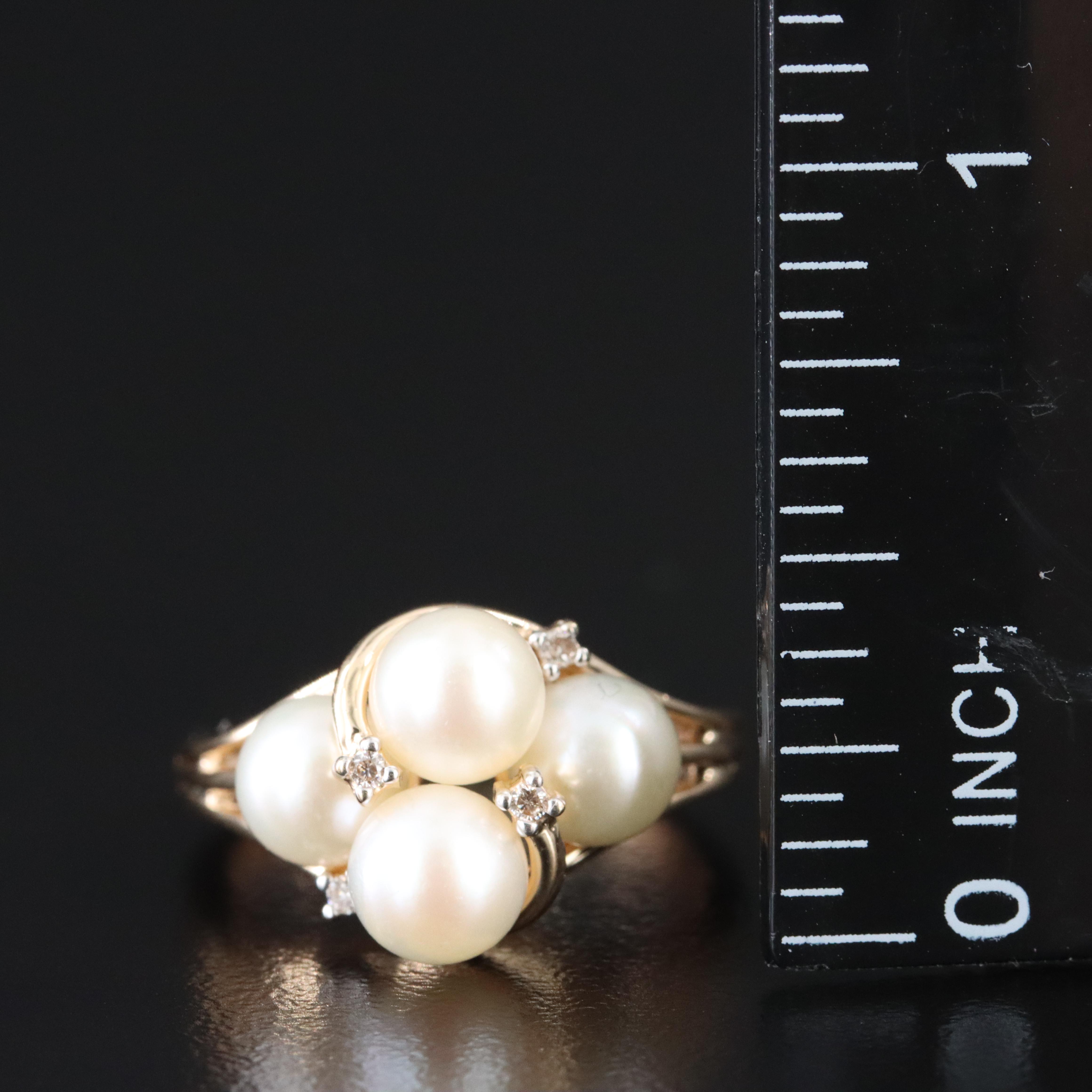 14K Pearl and Diamond Ring