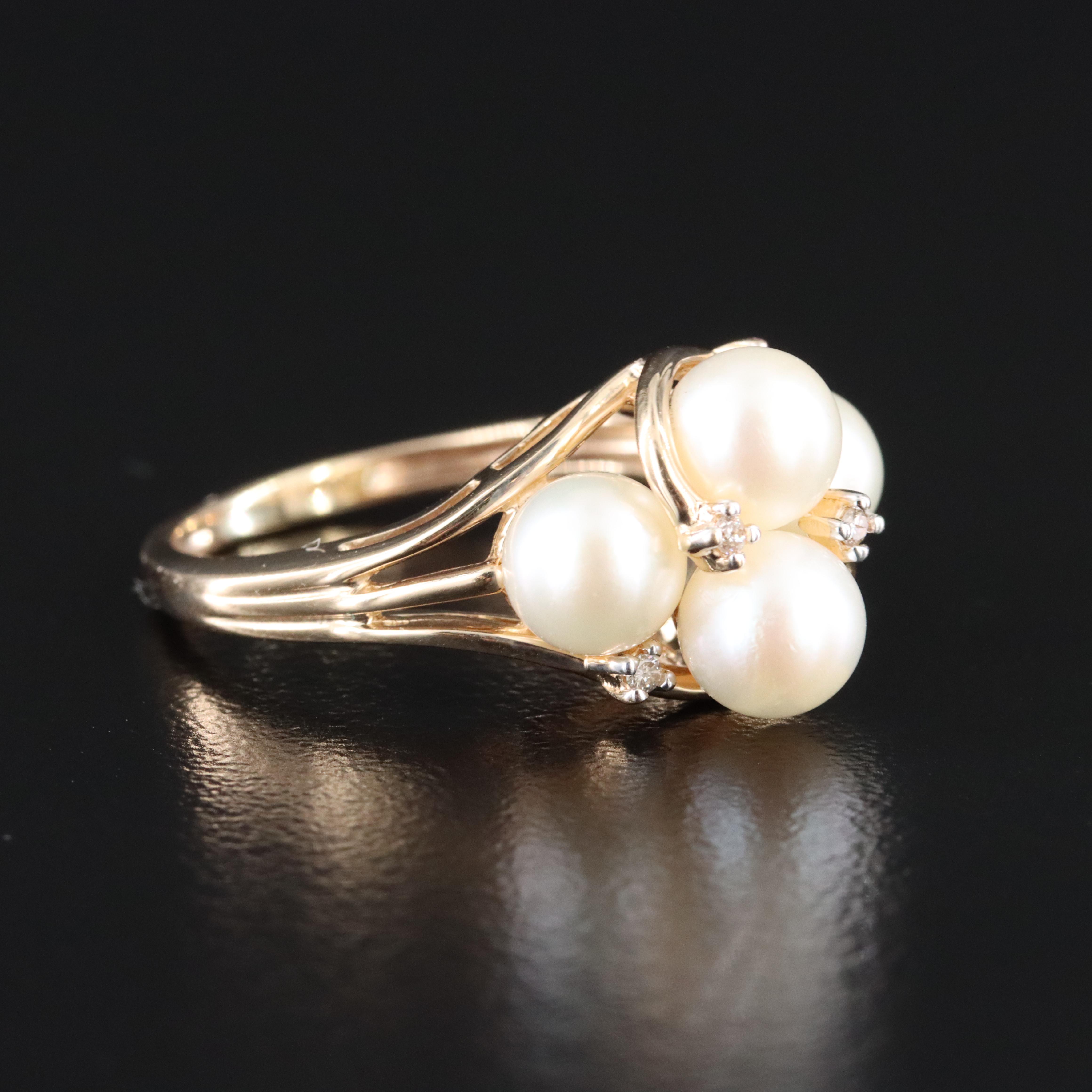14K Pearl and Diamond Ring