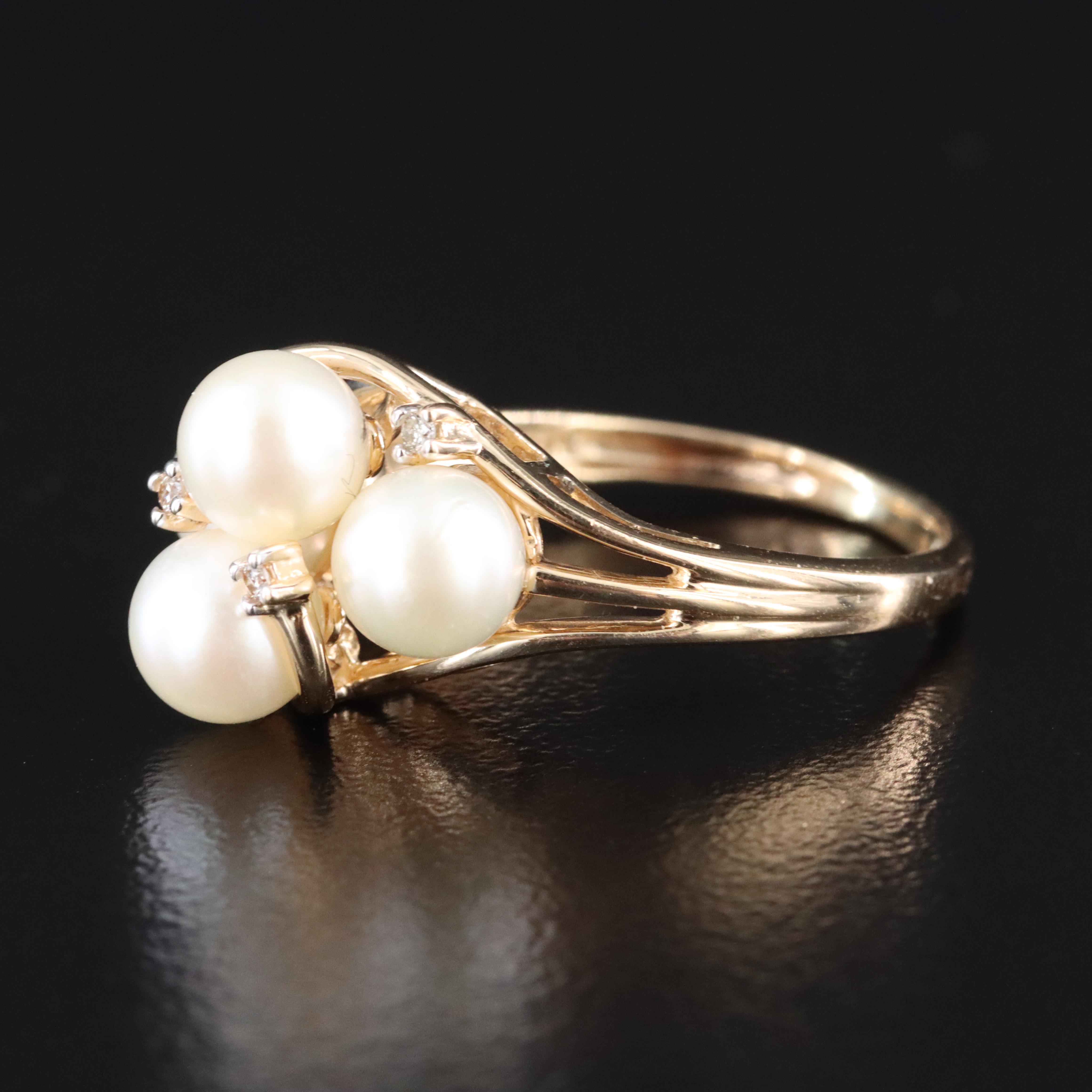 14K Pearl and Diamond Ring