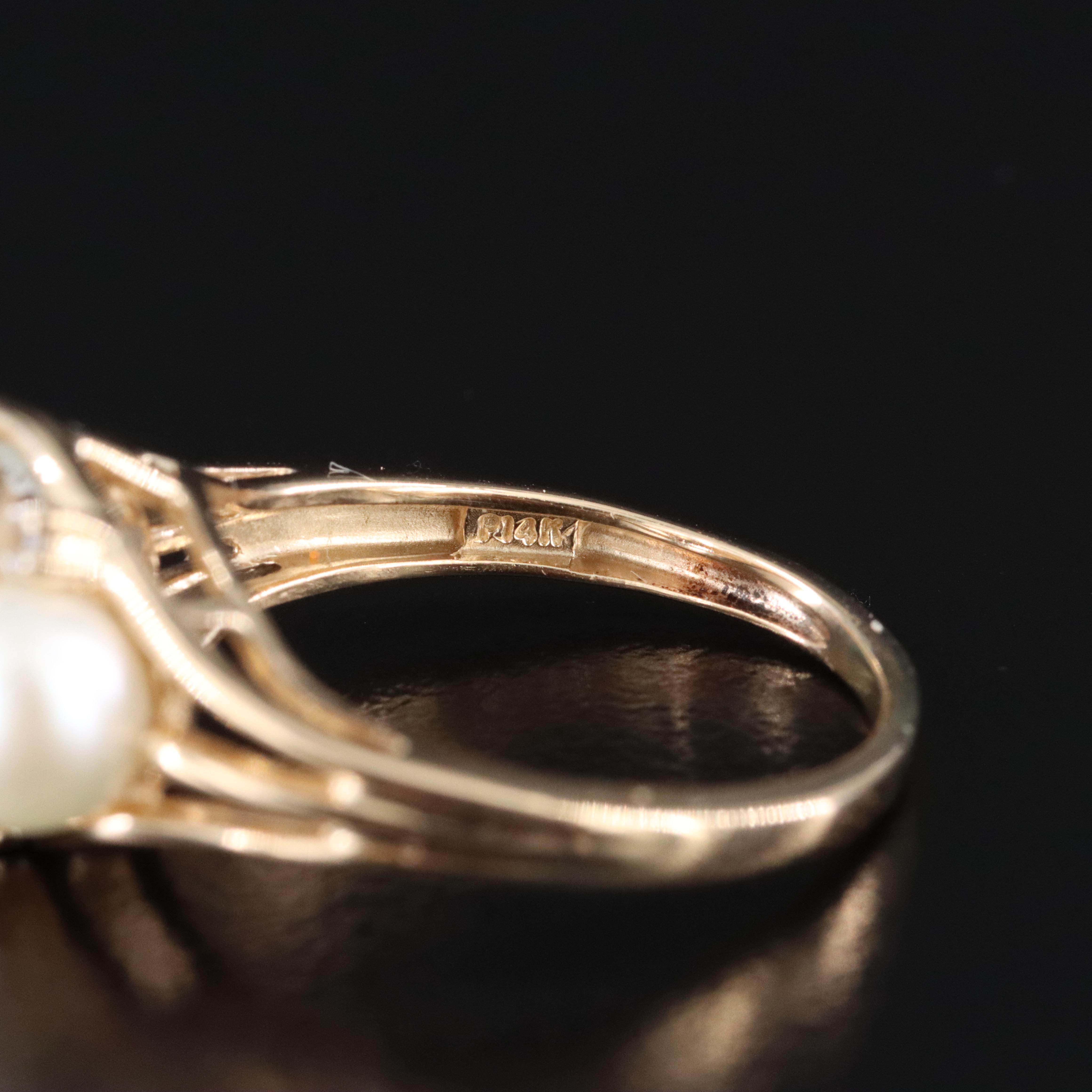 14K Pearl and Diamond Ring