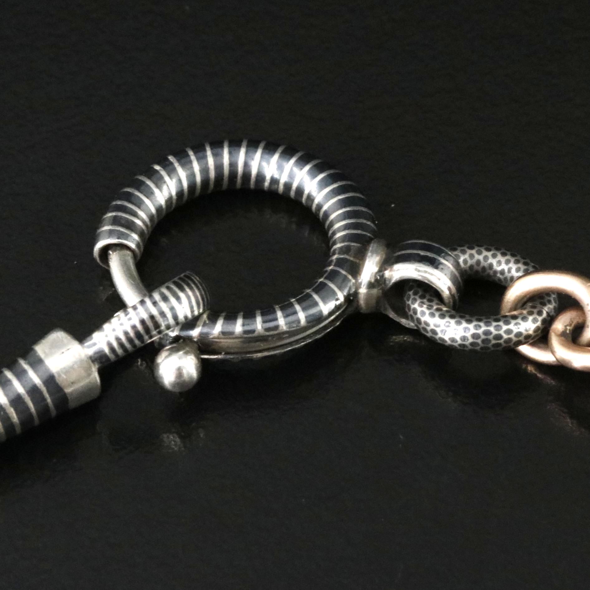 Victorian 900 Silver and 10K Rose Gold Niello Watch Chain