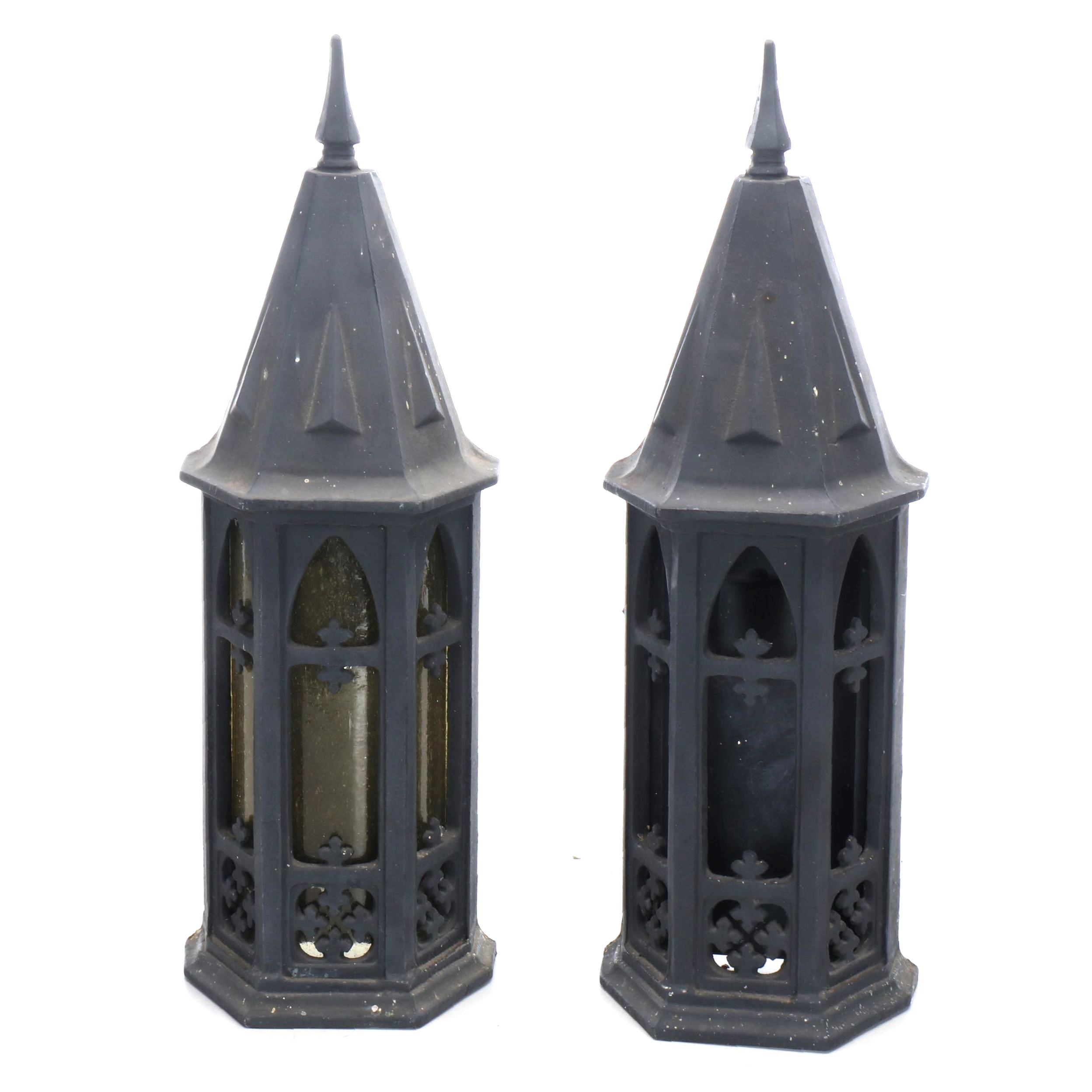 Gothic Style Black Metal Wall Lanterns with Yellow Seed Glass Panels