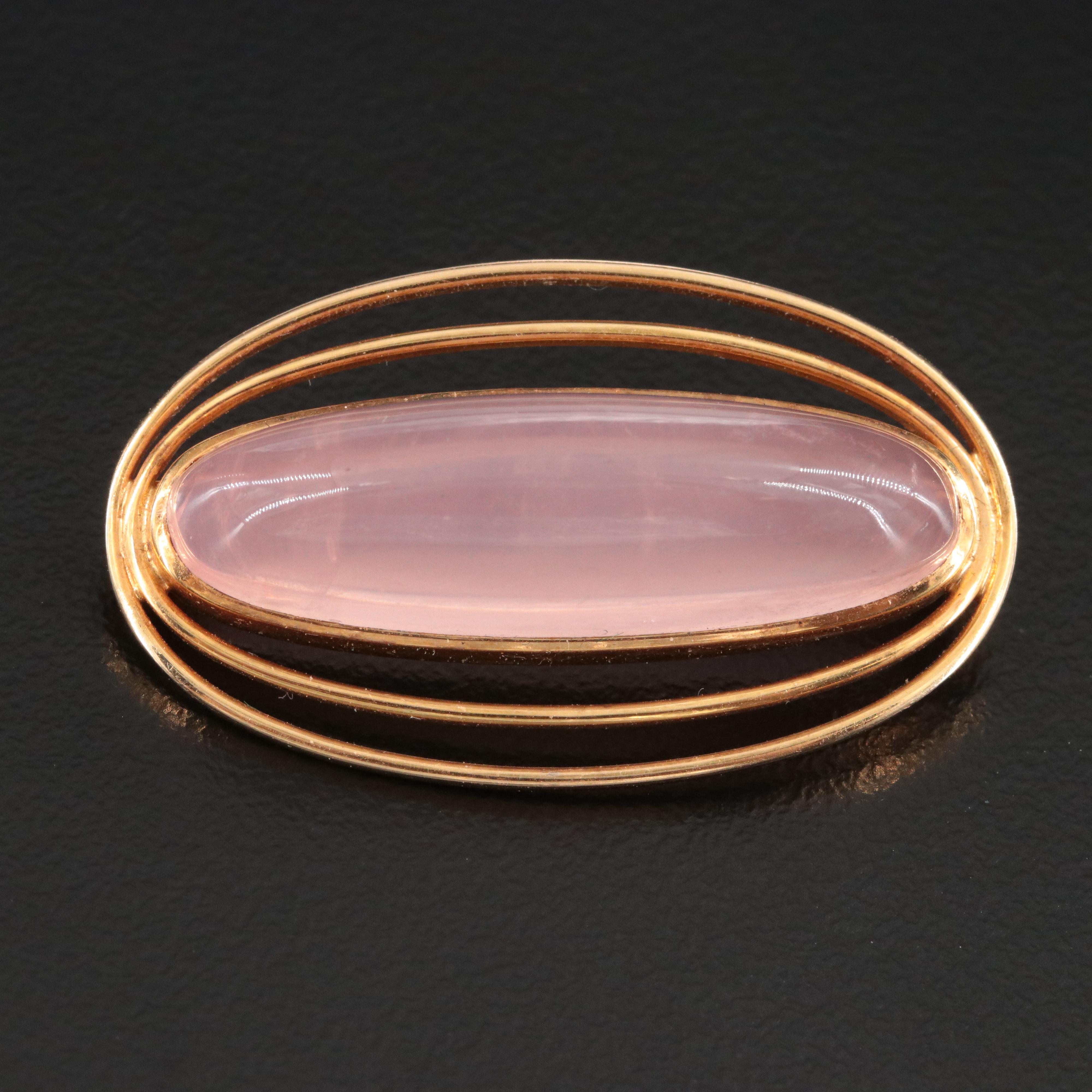 Vintage 18K Rose Quartz Oval Brooch