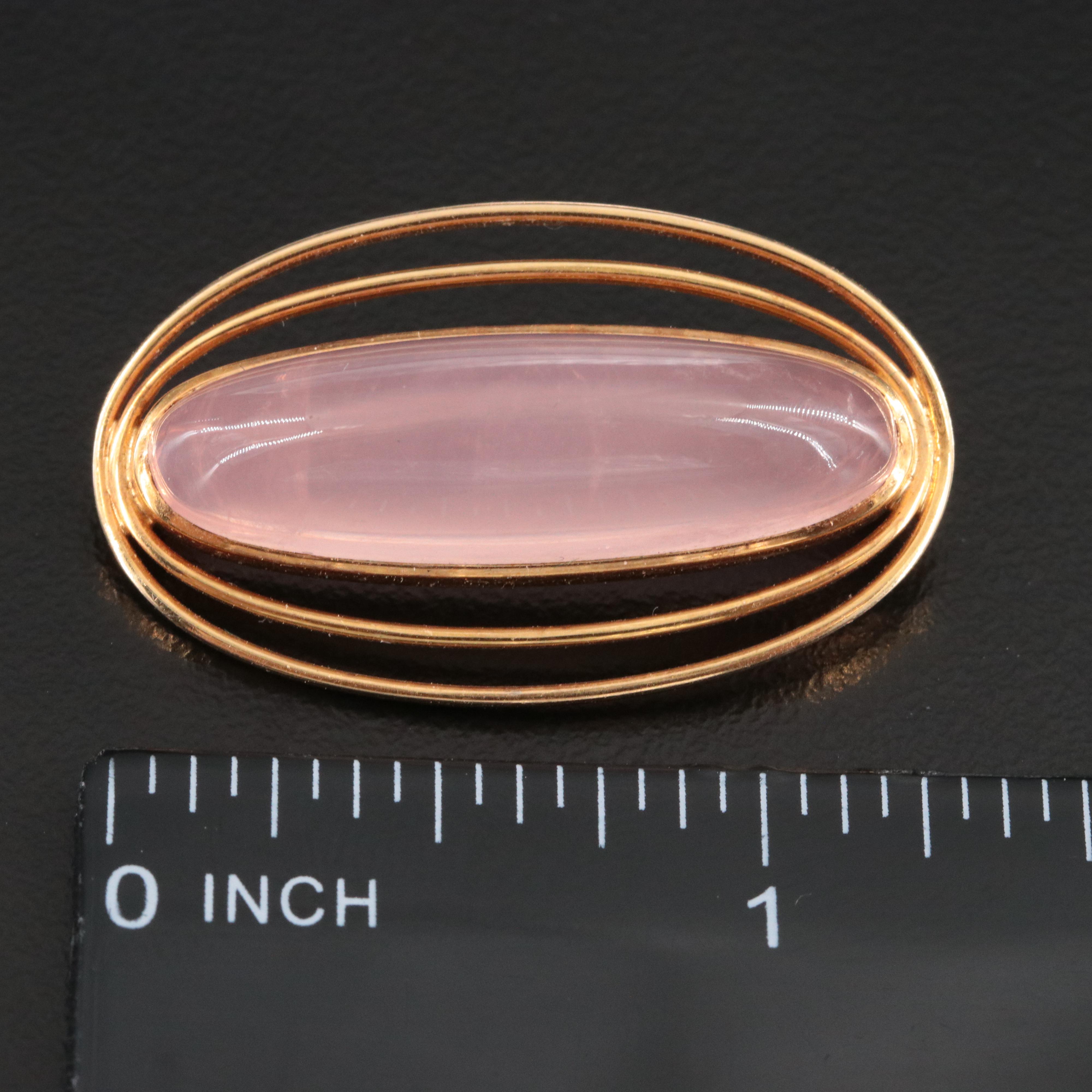 Vintage 18K Rose Quartz Oval Brooch
