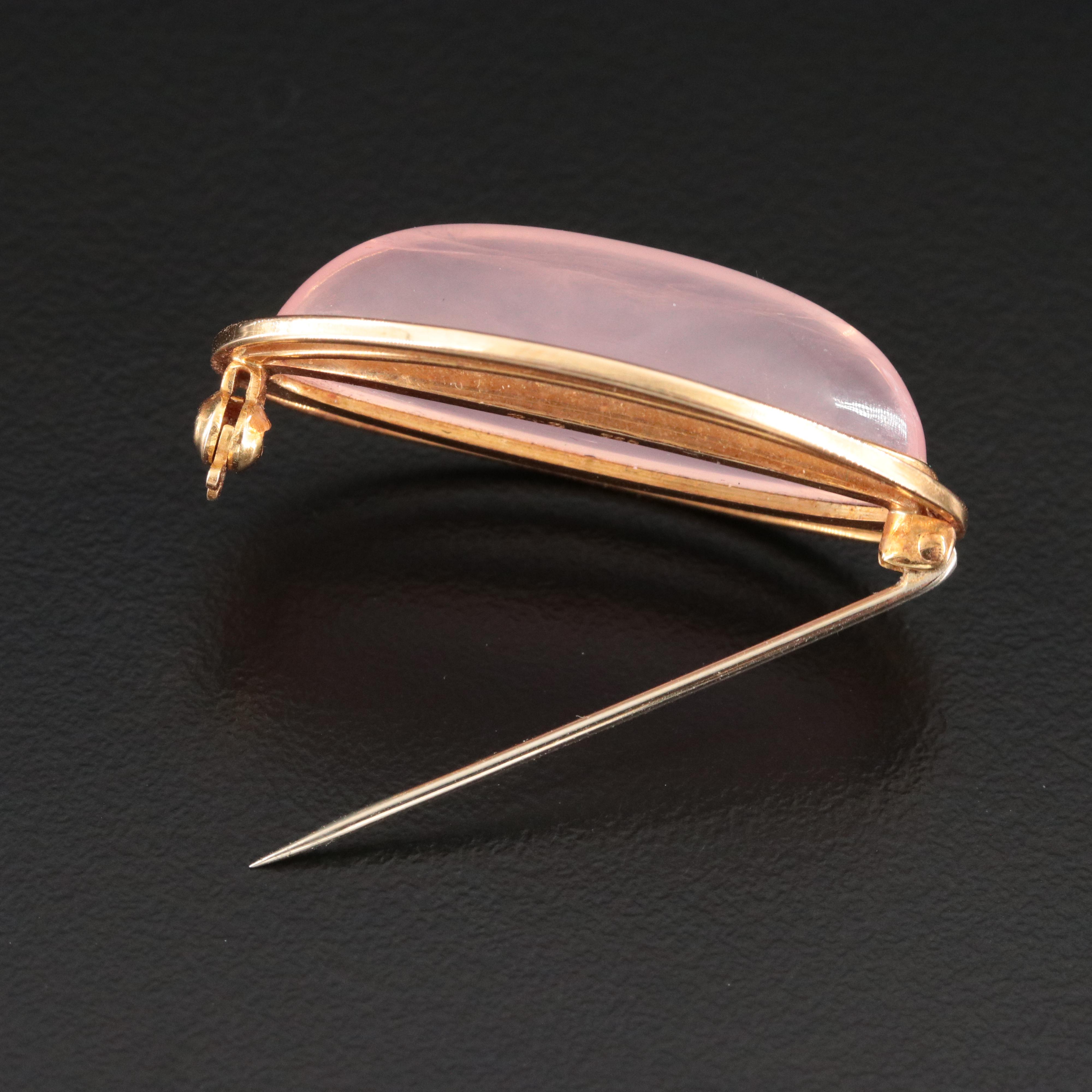 Vintage 18K Rose Quartz Oval Brooch