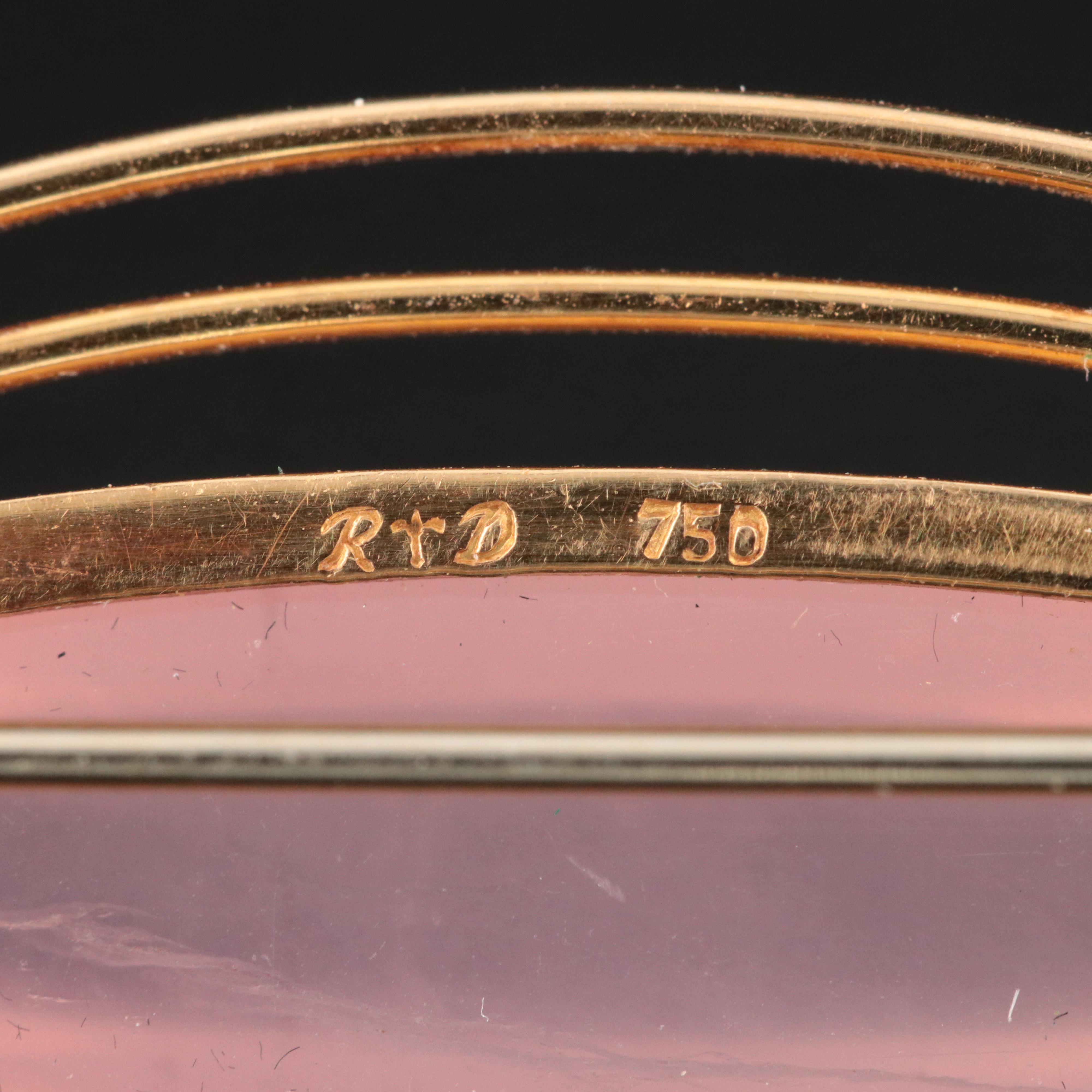 Vintage 18K Rose Quartz Oval Brooch