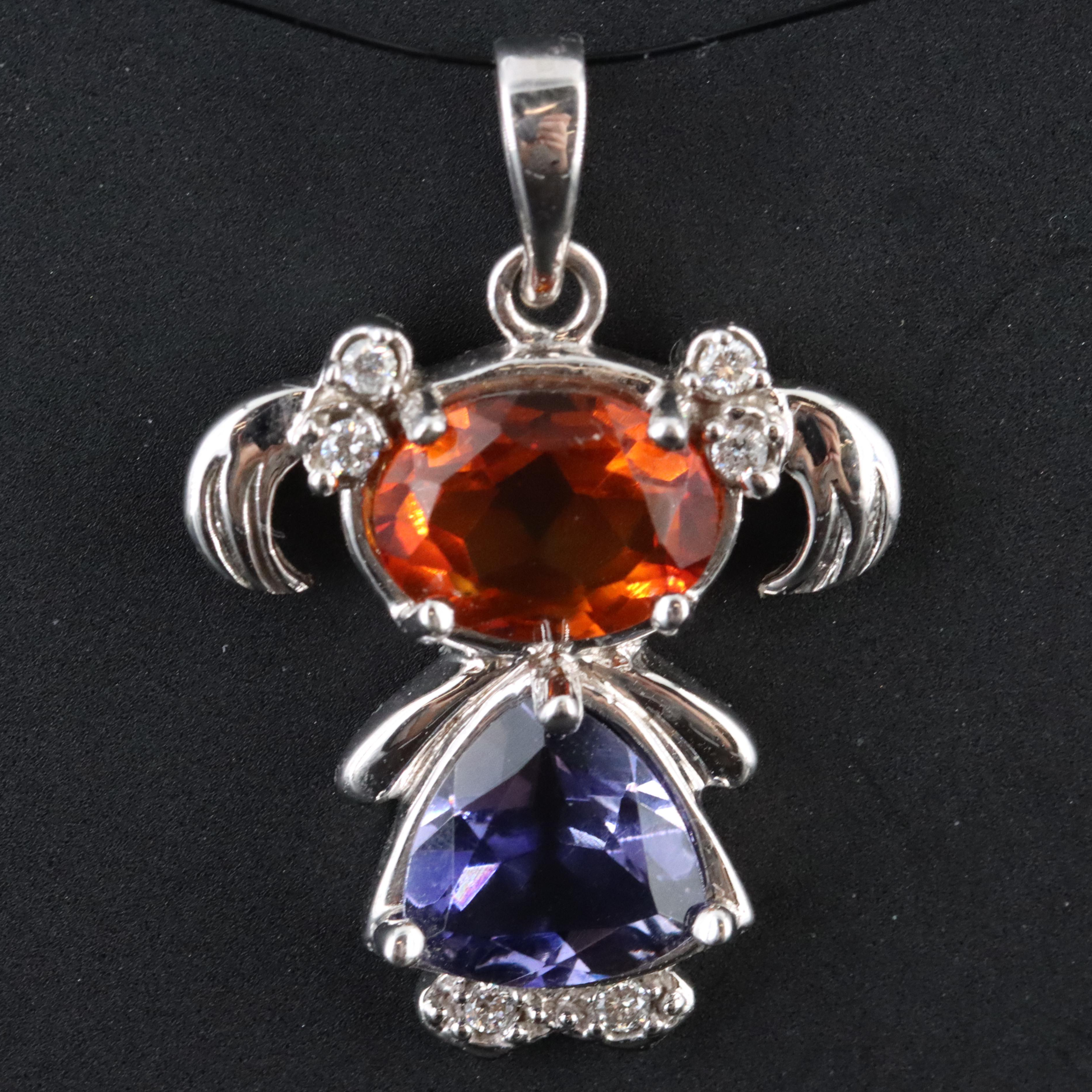 14K Citrine, Tanzanite, and Diamond Brat Pendant