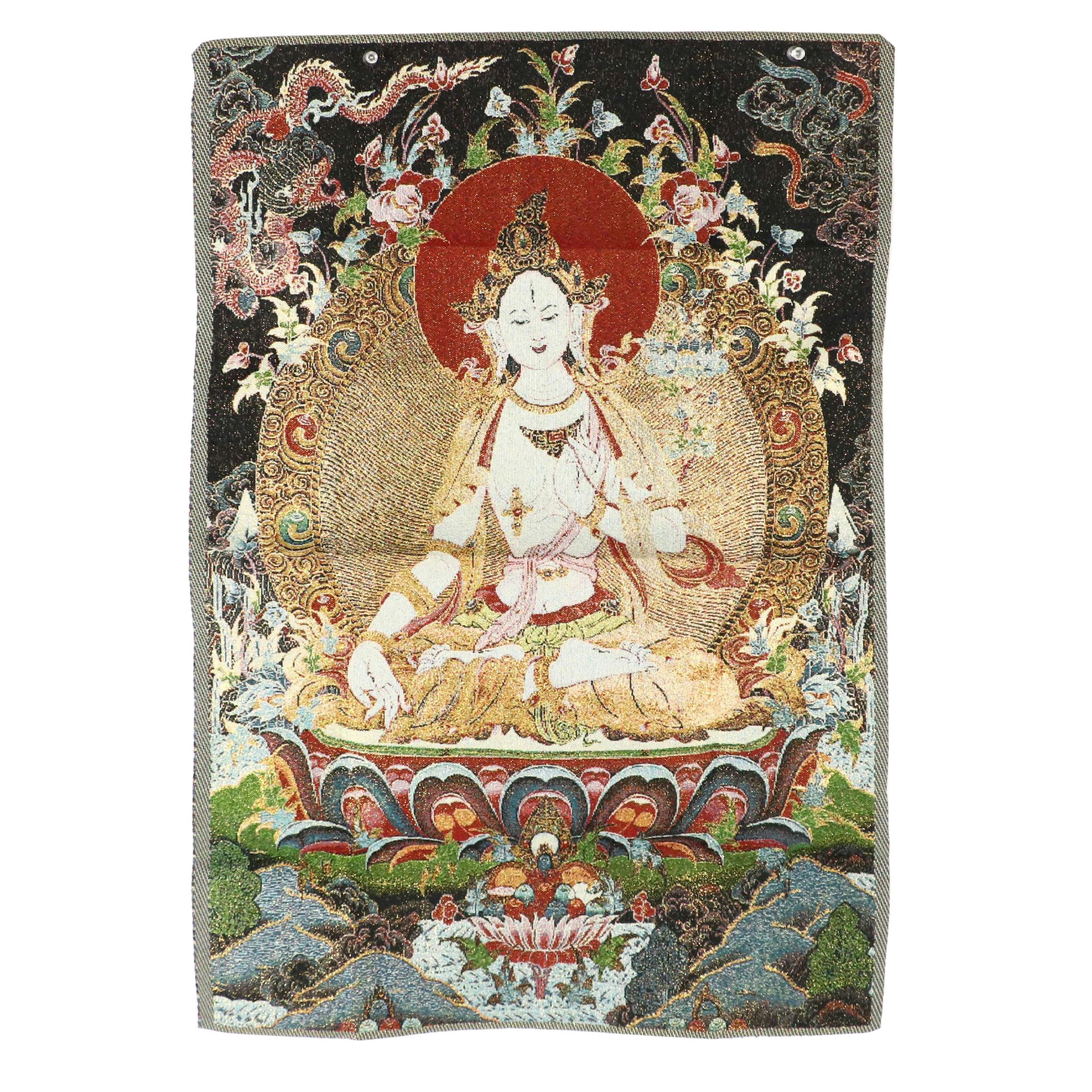 Chinese School Tapestry Panel of Buddhist Figure White Tara, 21st Century