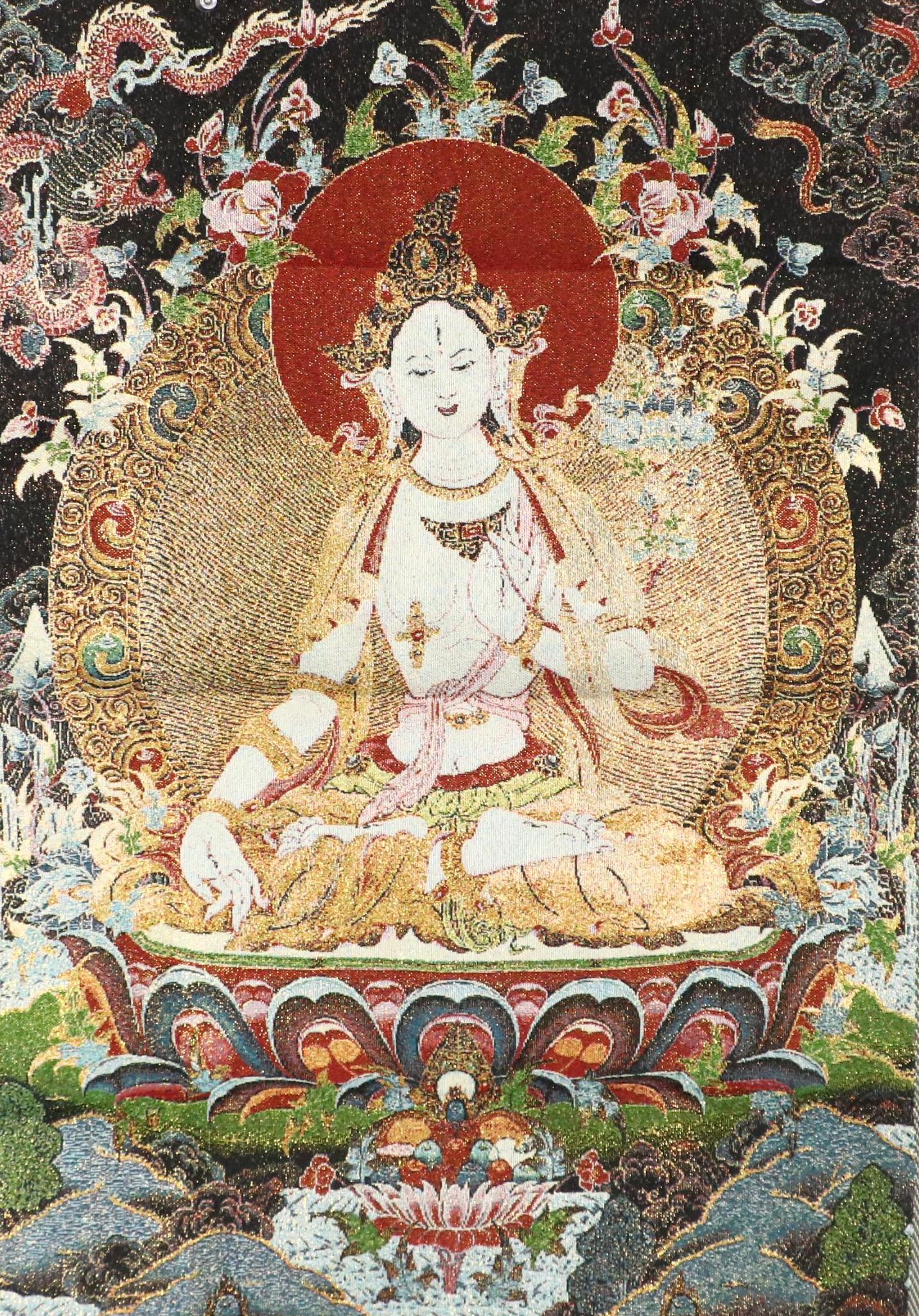 Chinese School Tapestry Panel of Buddhist Figure White Tara, 21st Century