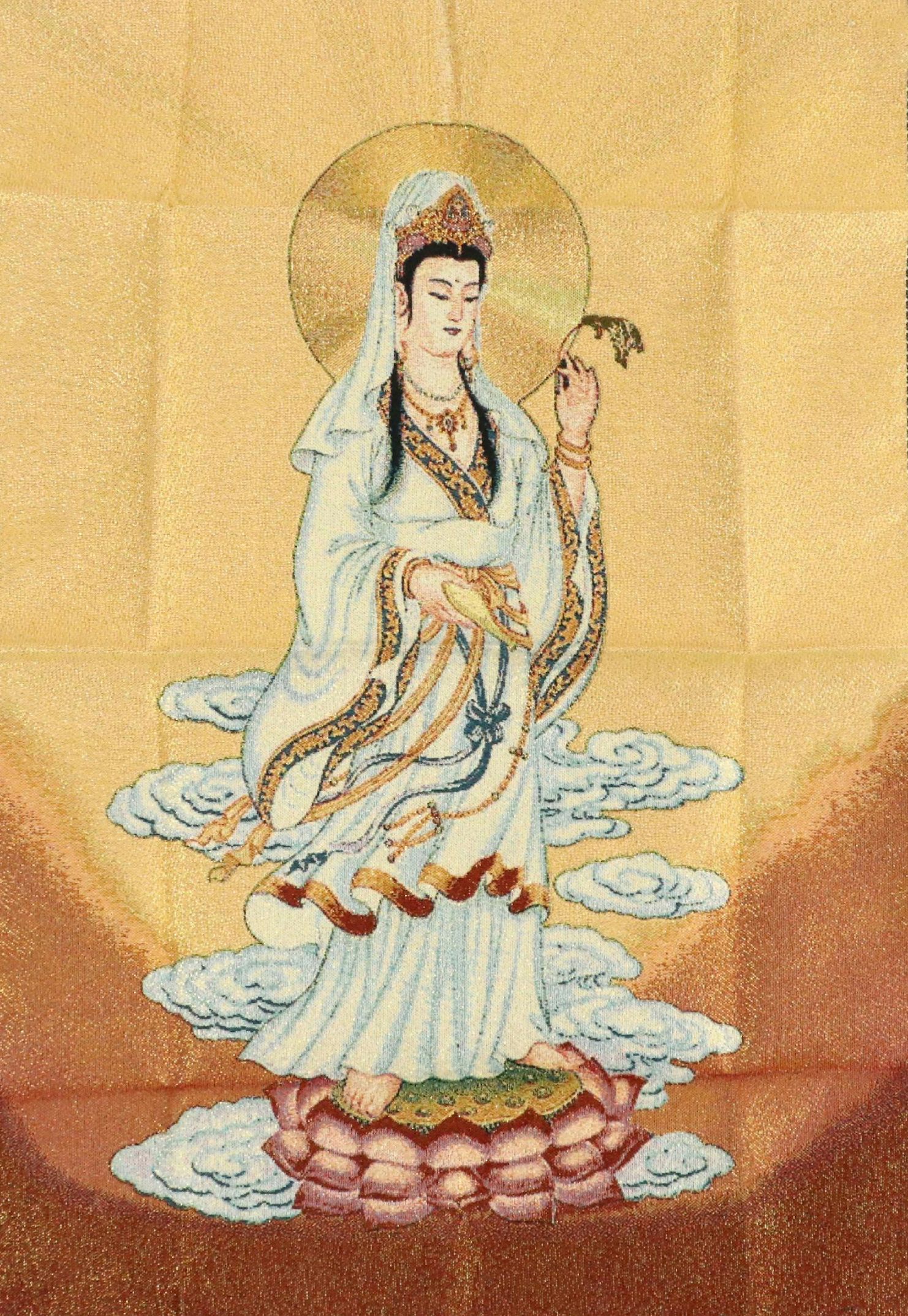 Chinese School Tapestry Panel of Buddhist Figure Guanyin, 21st Century