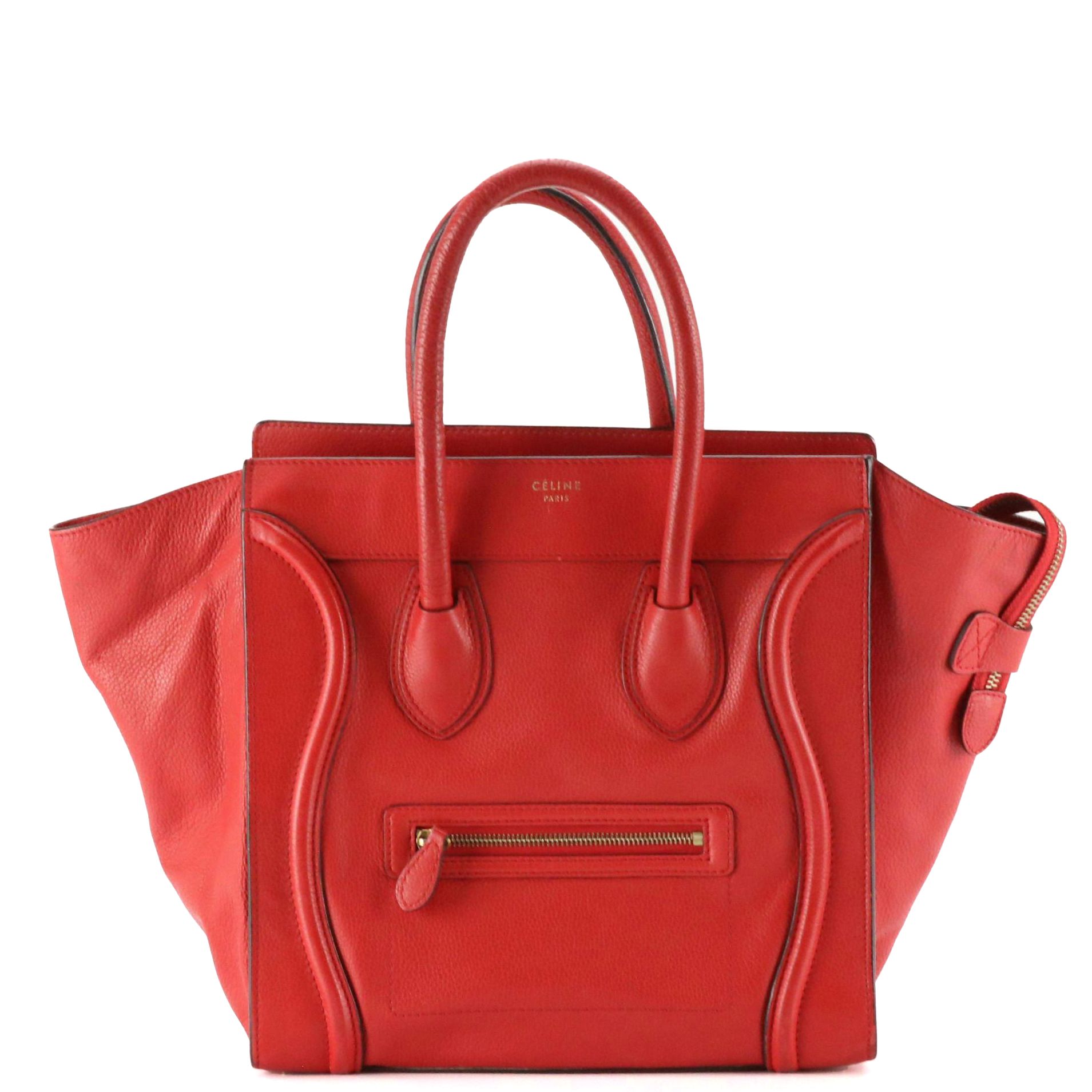 Céline Mini Luggage Tote in Red Grained Calfskin Leather