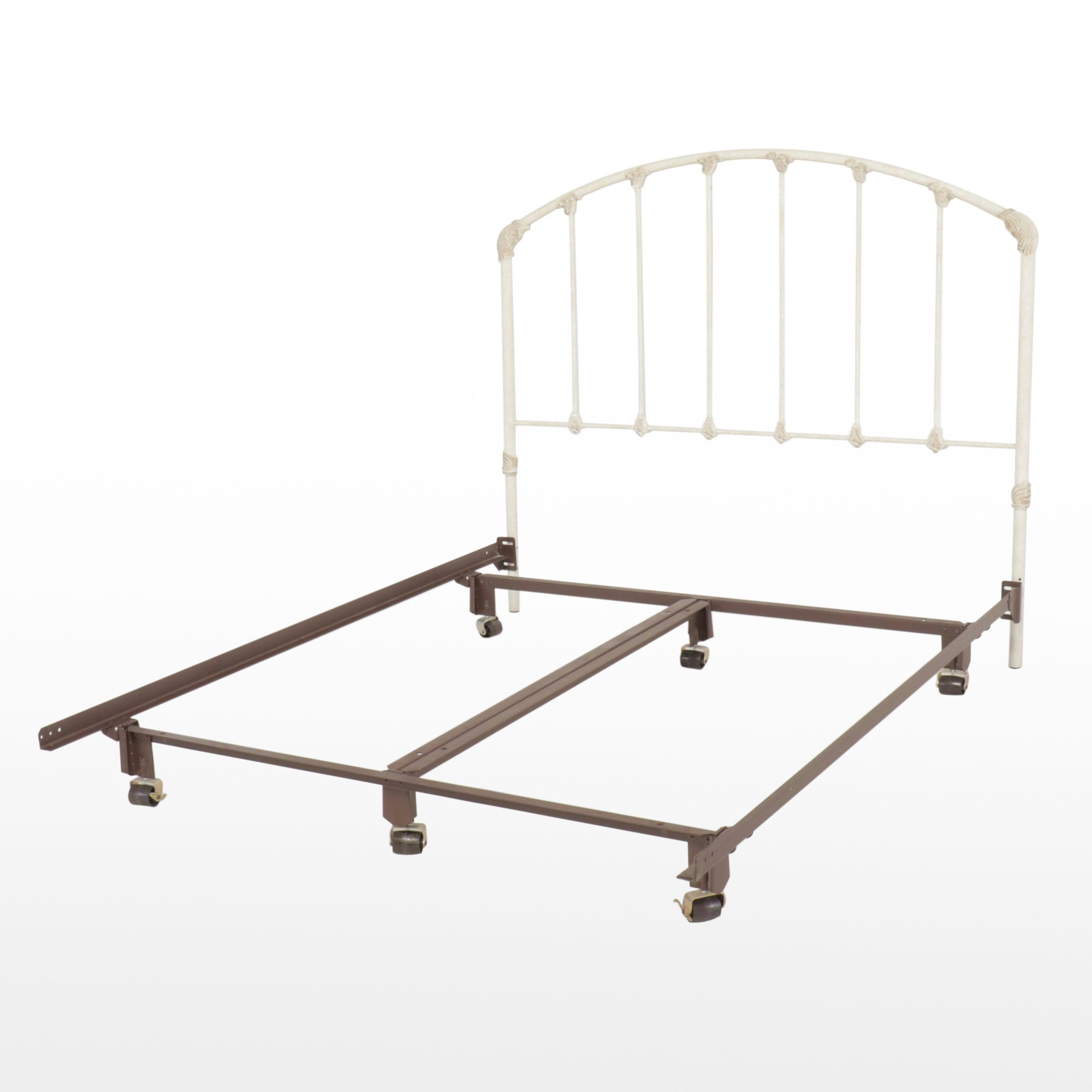 Victorian Style White Metal Queen Size Headboard with Metal Bed Frame