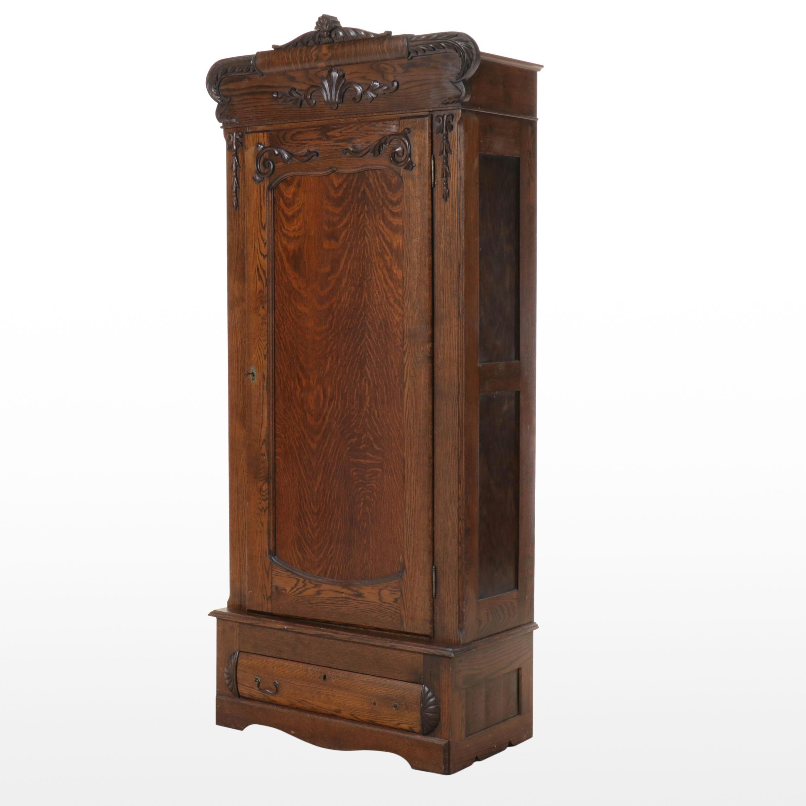 Antique Victorian Carved Oak Armoire