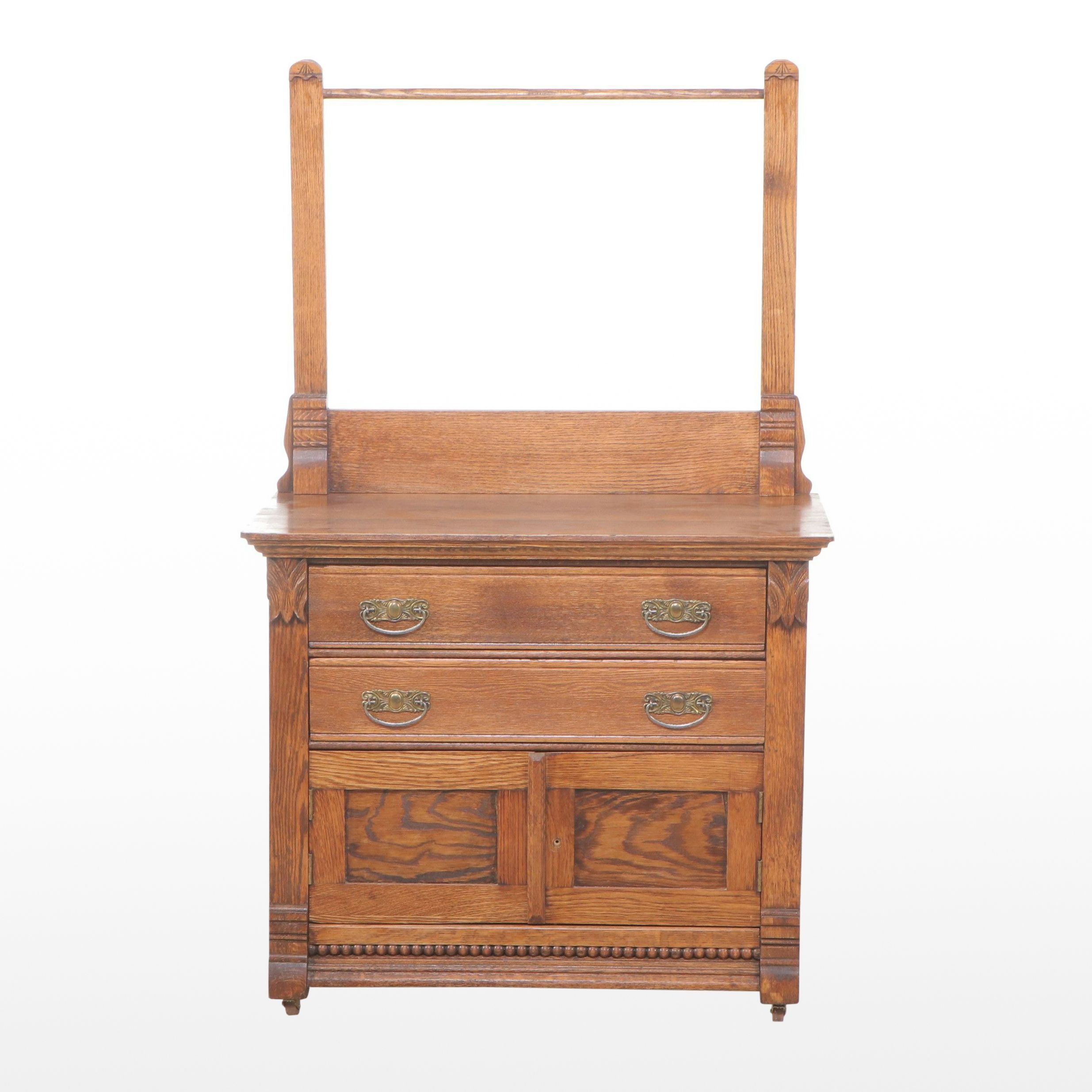 Antique Victorian Carved Oak Washstand