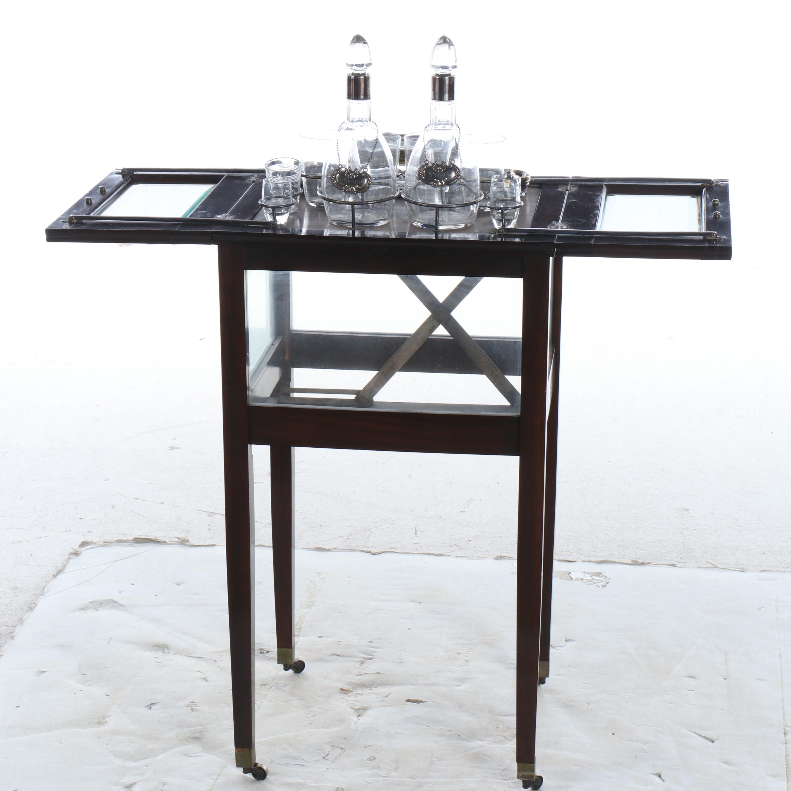 Art Deco Style Ebonized Wood and Glass Lift-Top Bar Cabinet with Barware