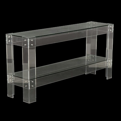 Contemporary Acrylic Console Table with Glass Top and Shelf Contemporary Acrylic Console Table with Glass Top and Shelf