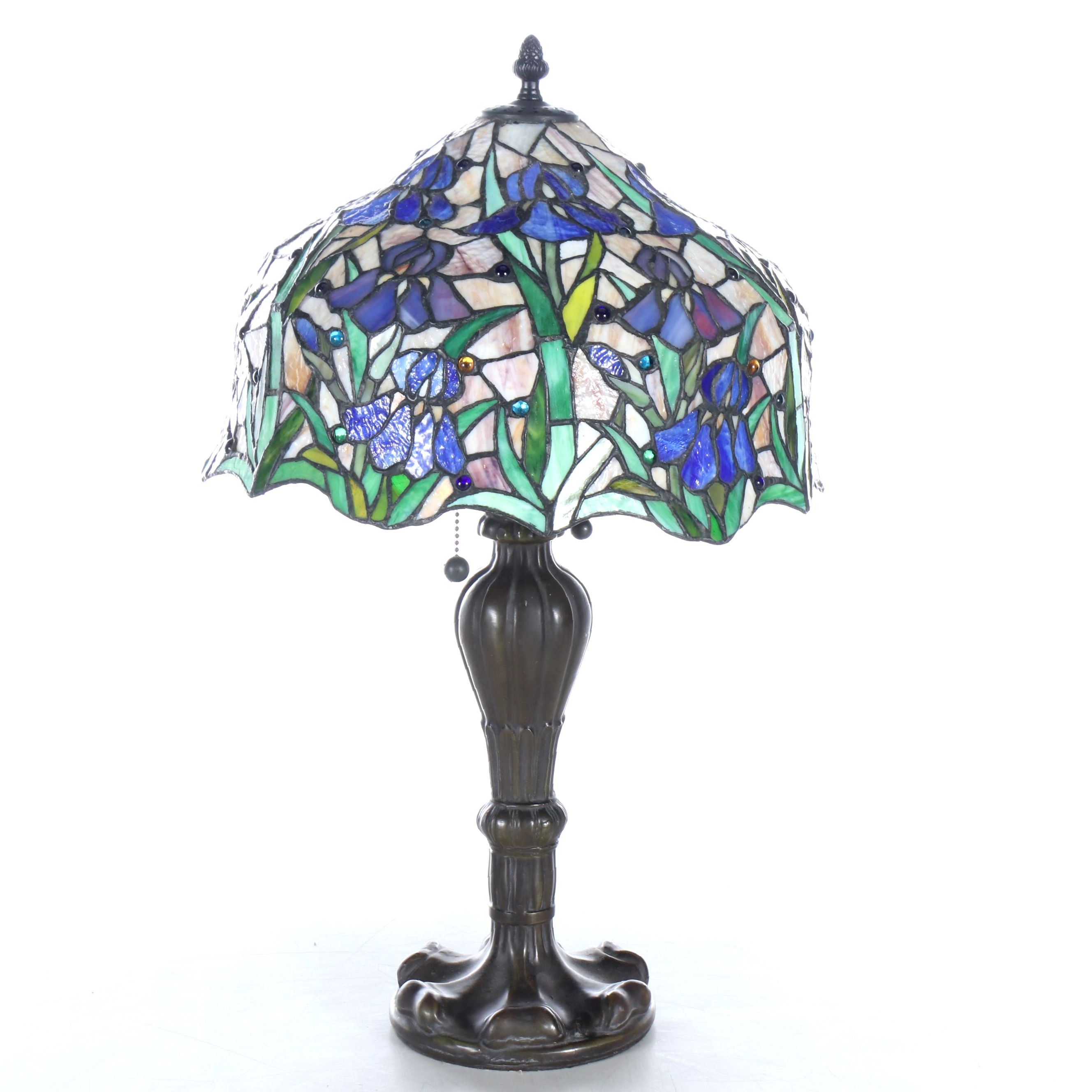 Art Nouveau Style Floral Slag Glass Table Lamp