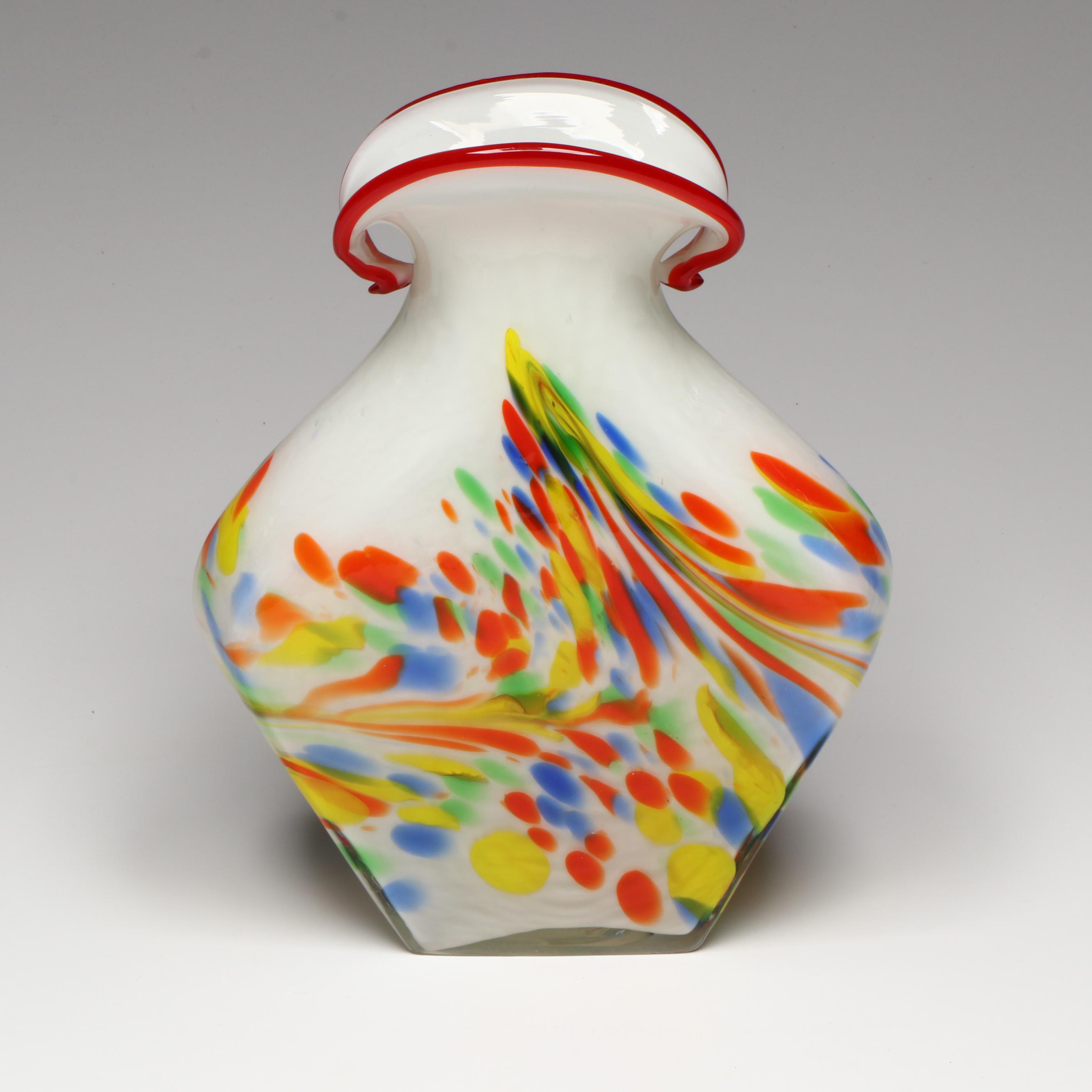 Blown Glass Murano Shell Vase with Other Confetti Vase and Glass Paperweight