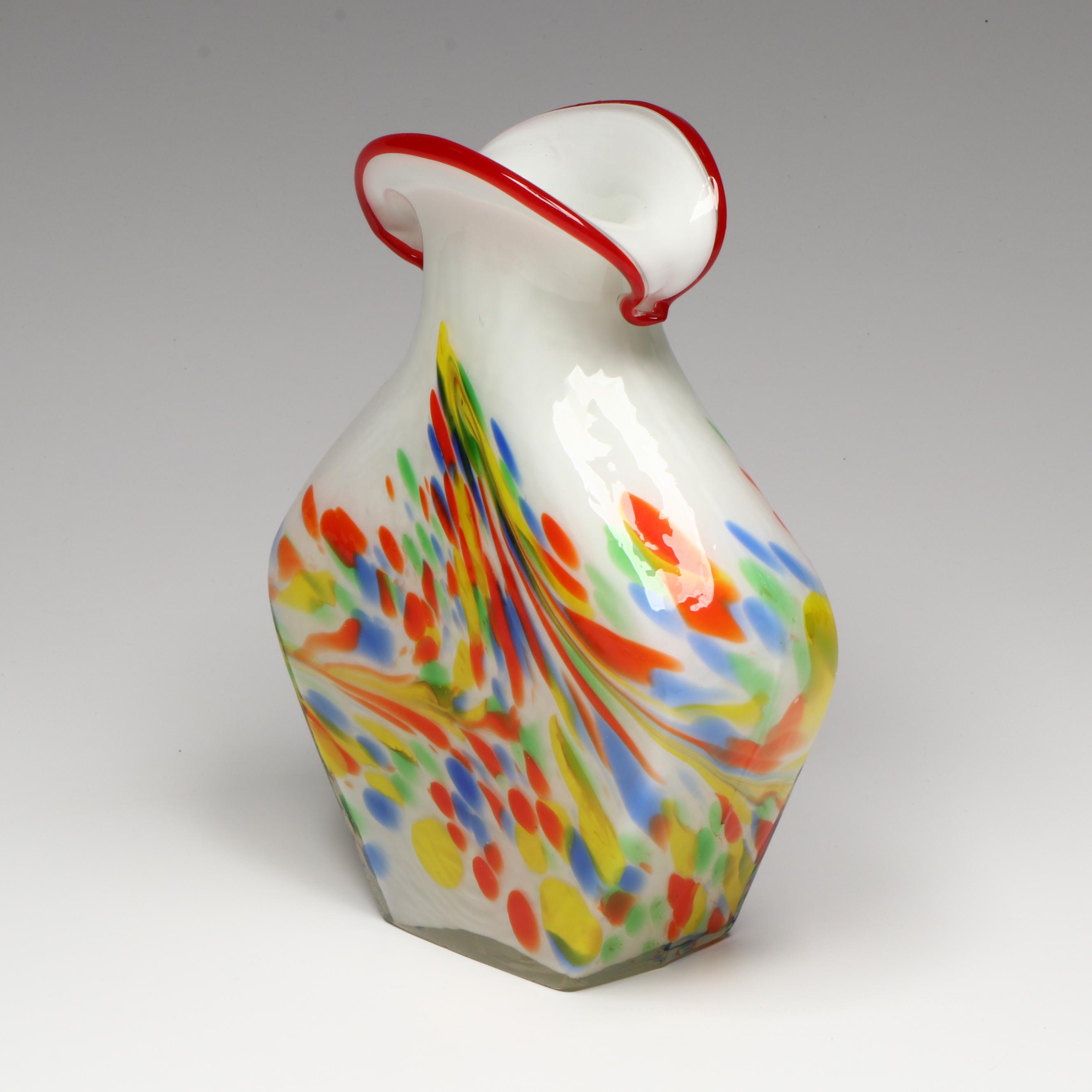 Blown Glass Murano Shell Vase with Other Confetti Vase and Glass Paperweight