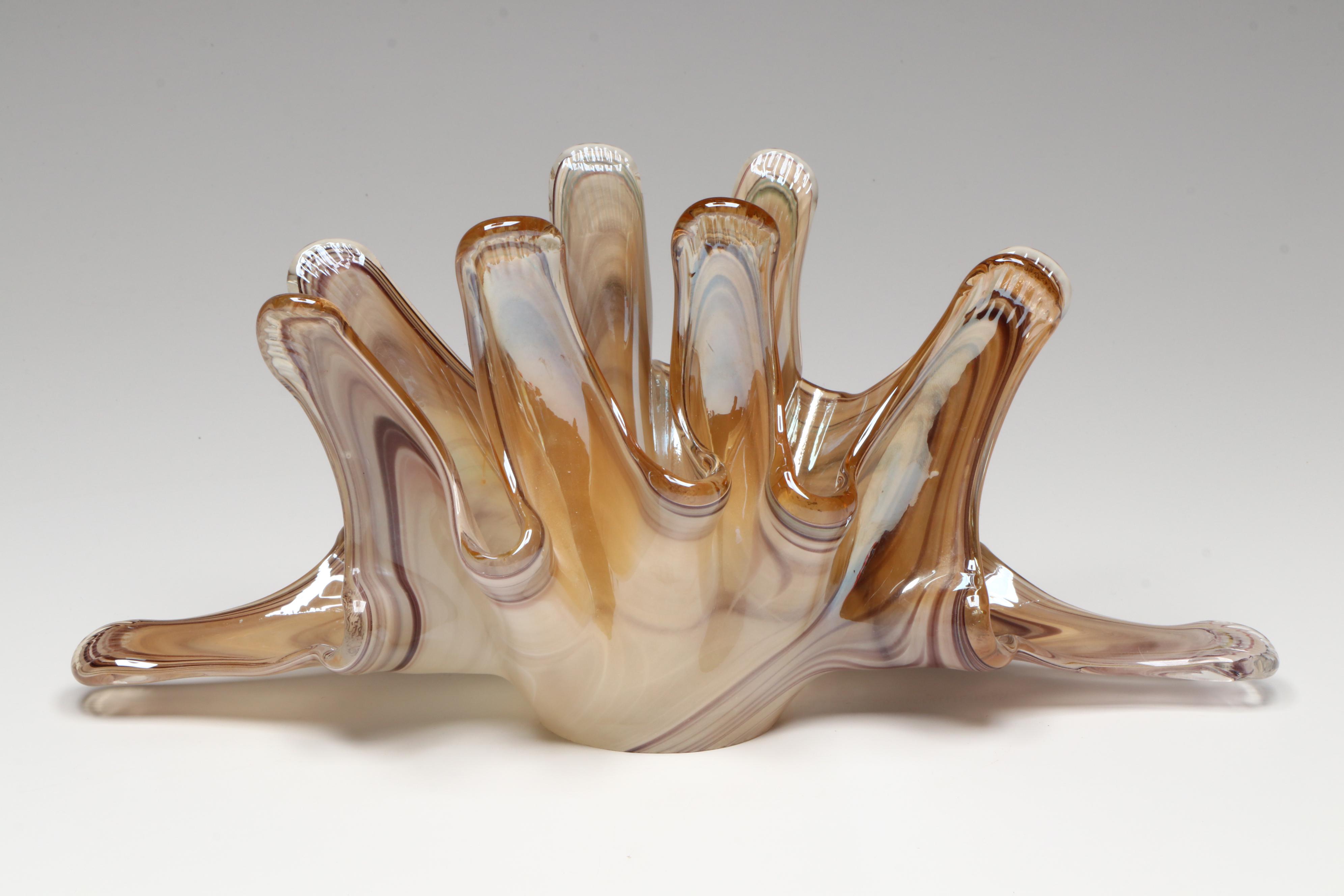 Blown Glass Murano Shell Vase with Other Confetti Vase and Glass Paperweight