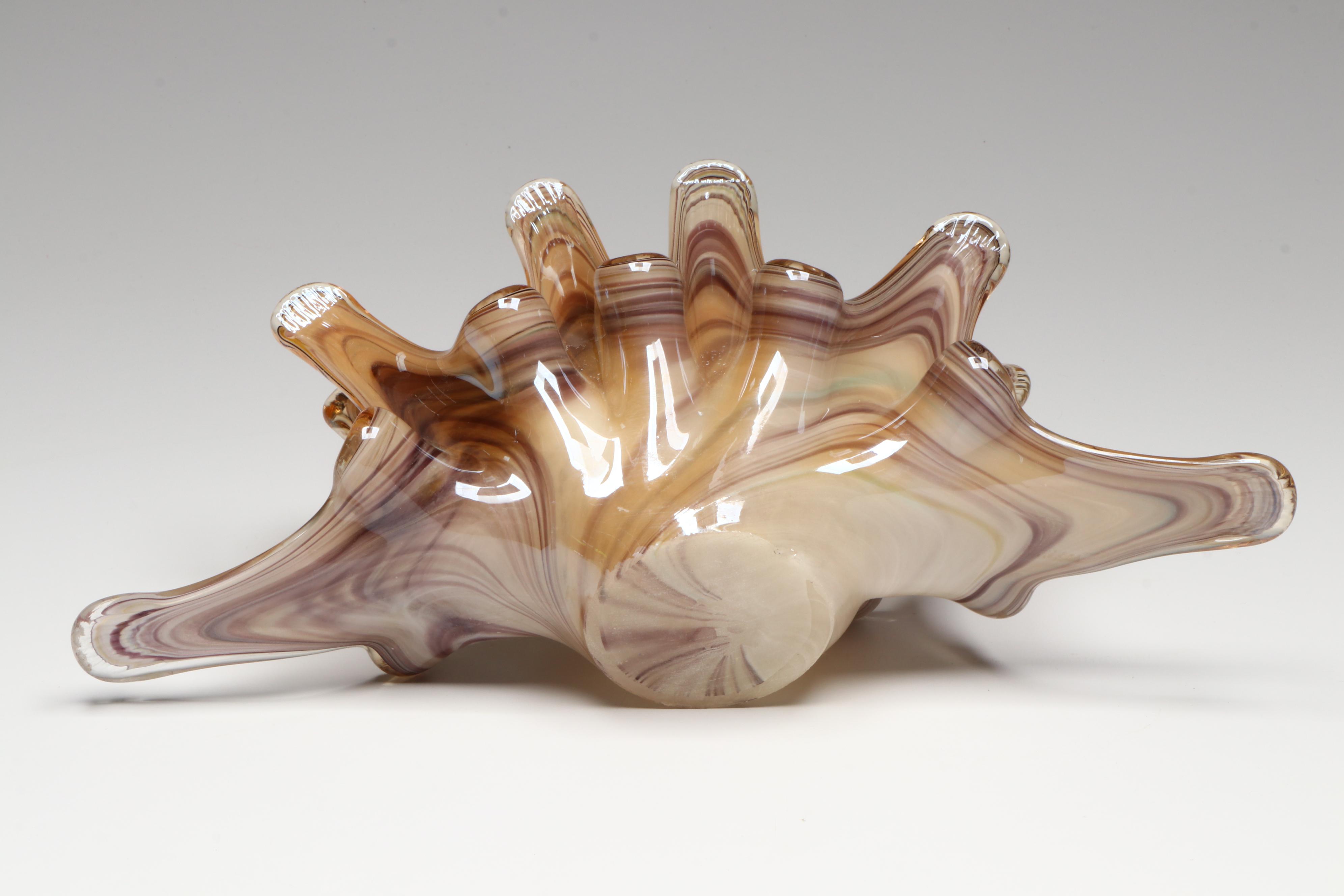 Blown Glass Murano Shell Vase with Other Confetti Vase and Glass Paperweight