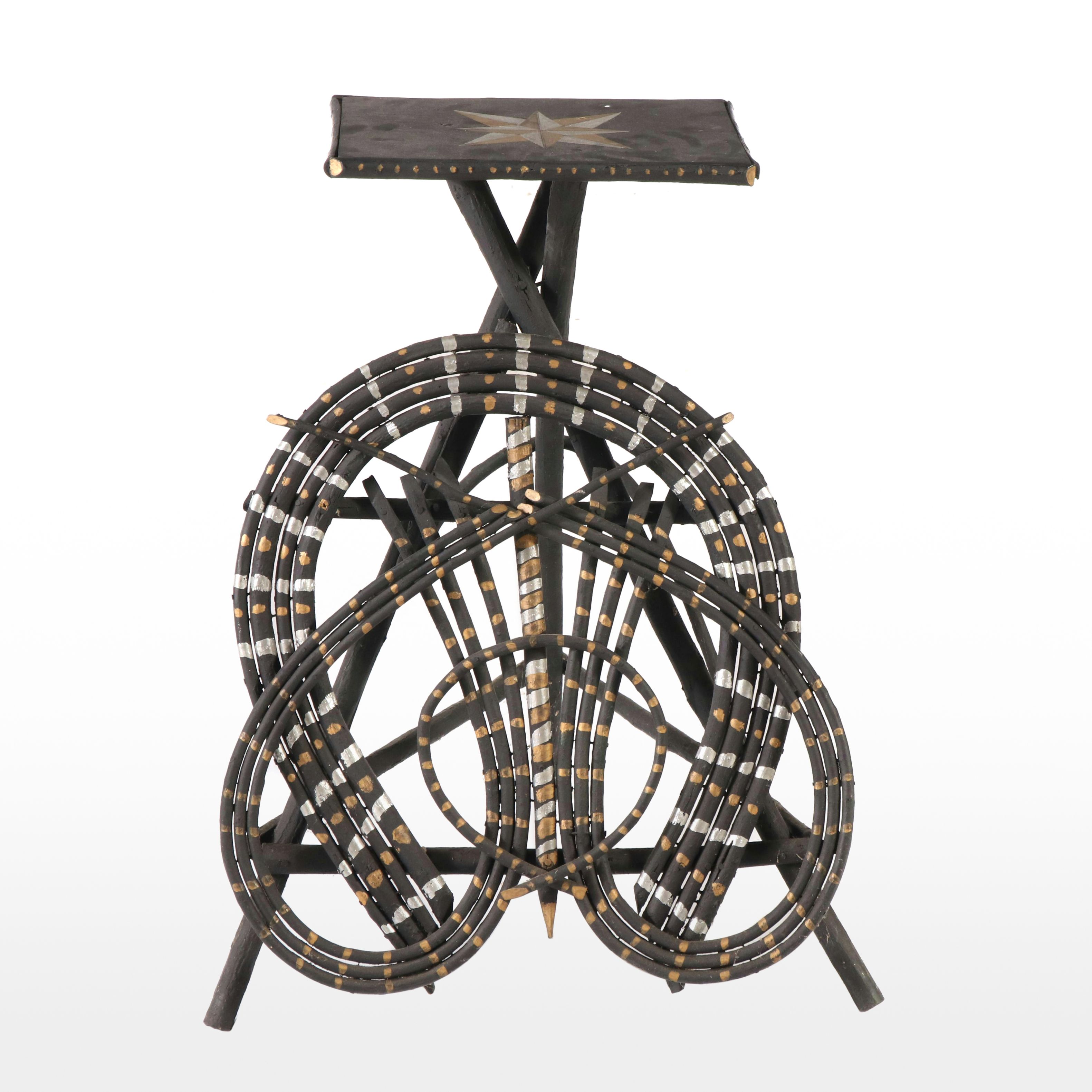 Rustic Parcel-Painted Willow Accent Table