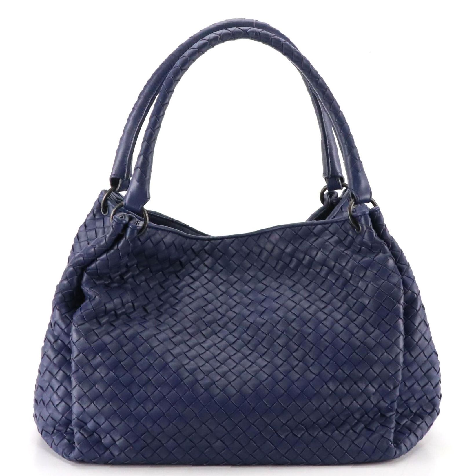 Bottega Veneta Blue Intrecciato Lambskin Leather Shoulder Bag