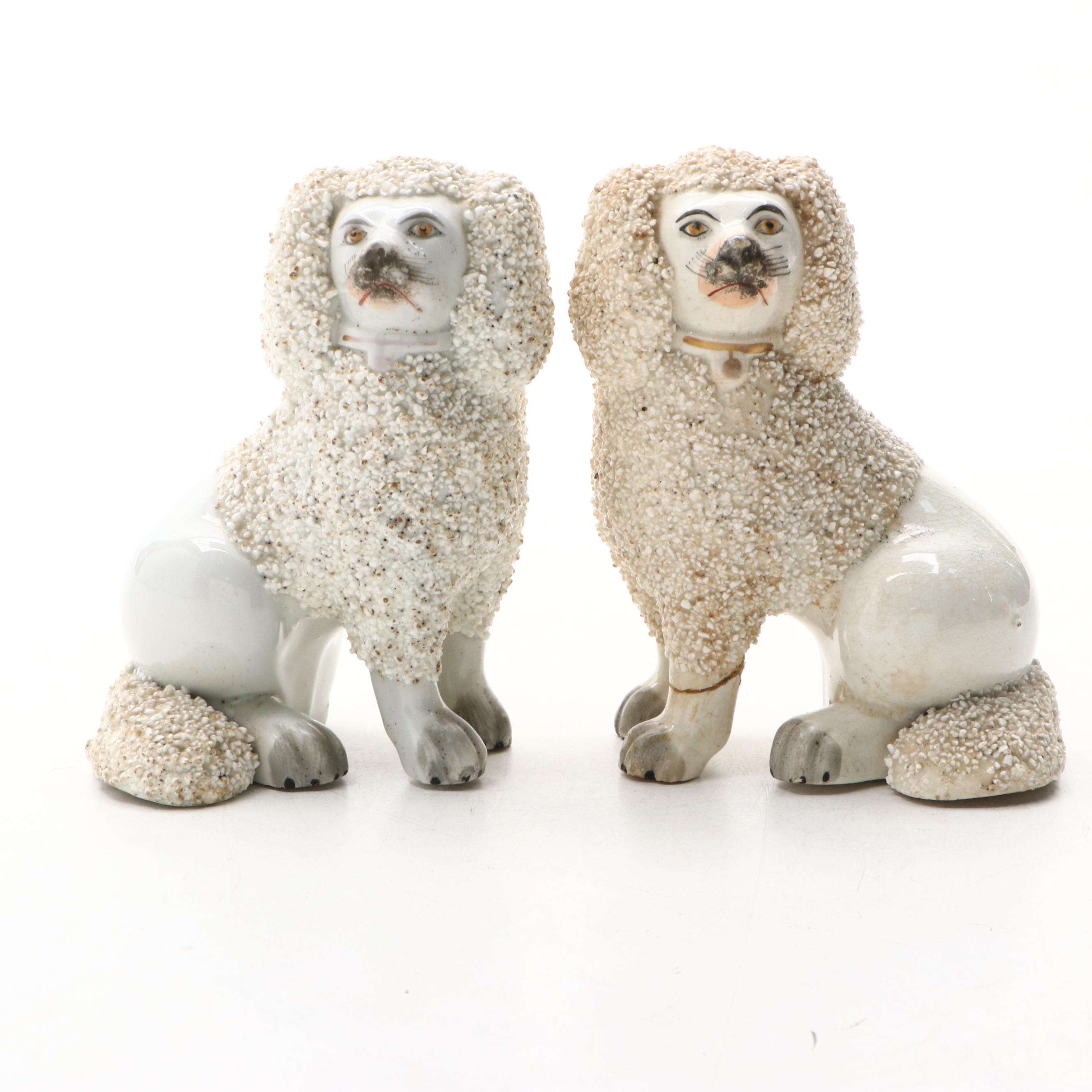 Pair of Staffordshire Confetti Poodles, 19th Century