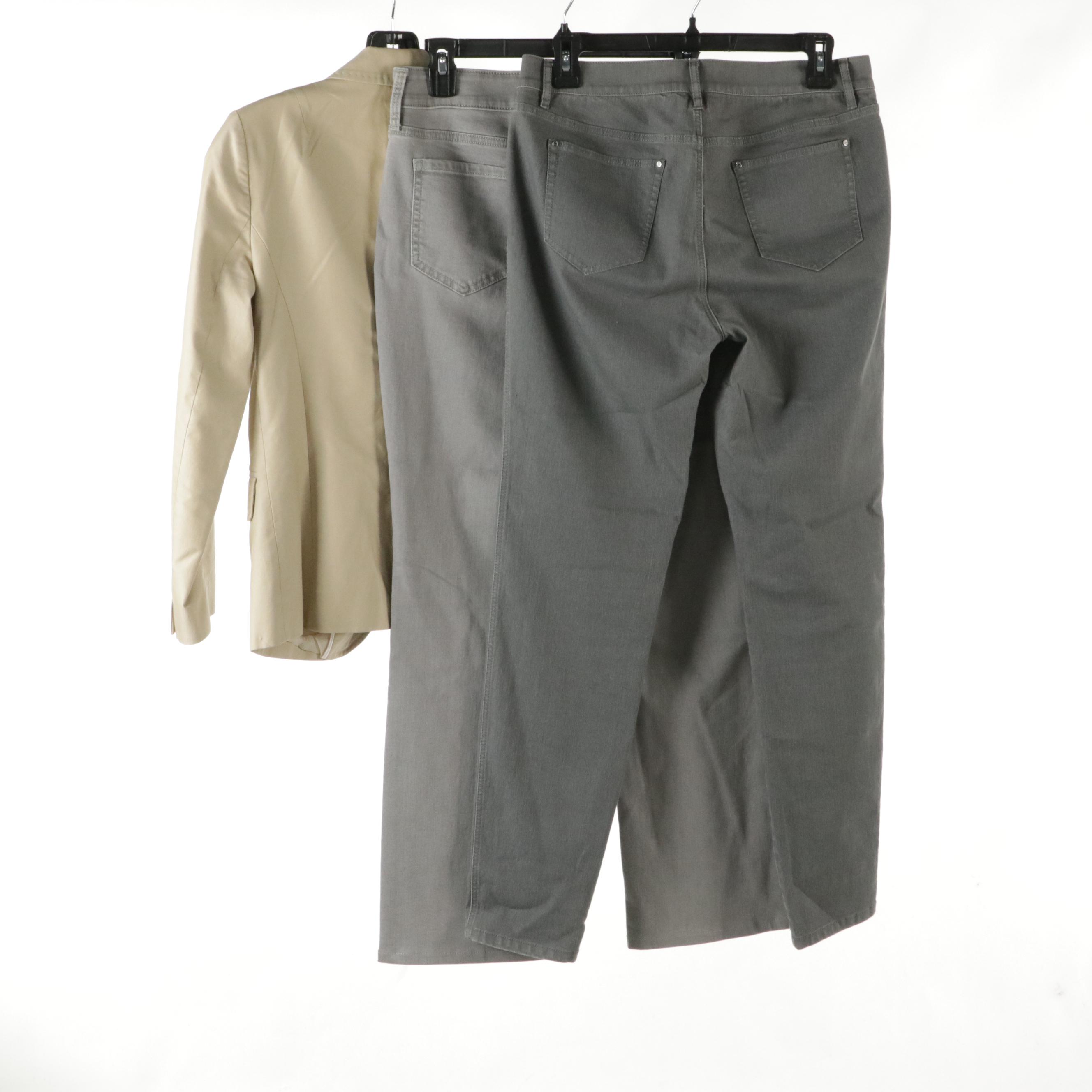 J.Crew Beige Cotton Blazer, NYDJ Marilyn Straight-Leg & Lafayette 148 Pants