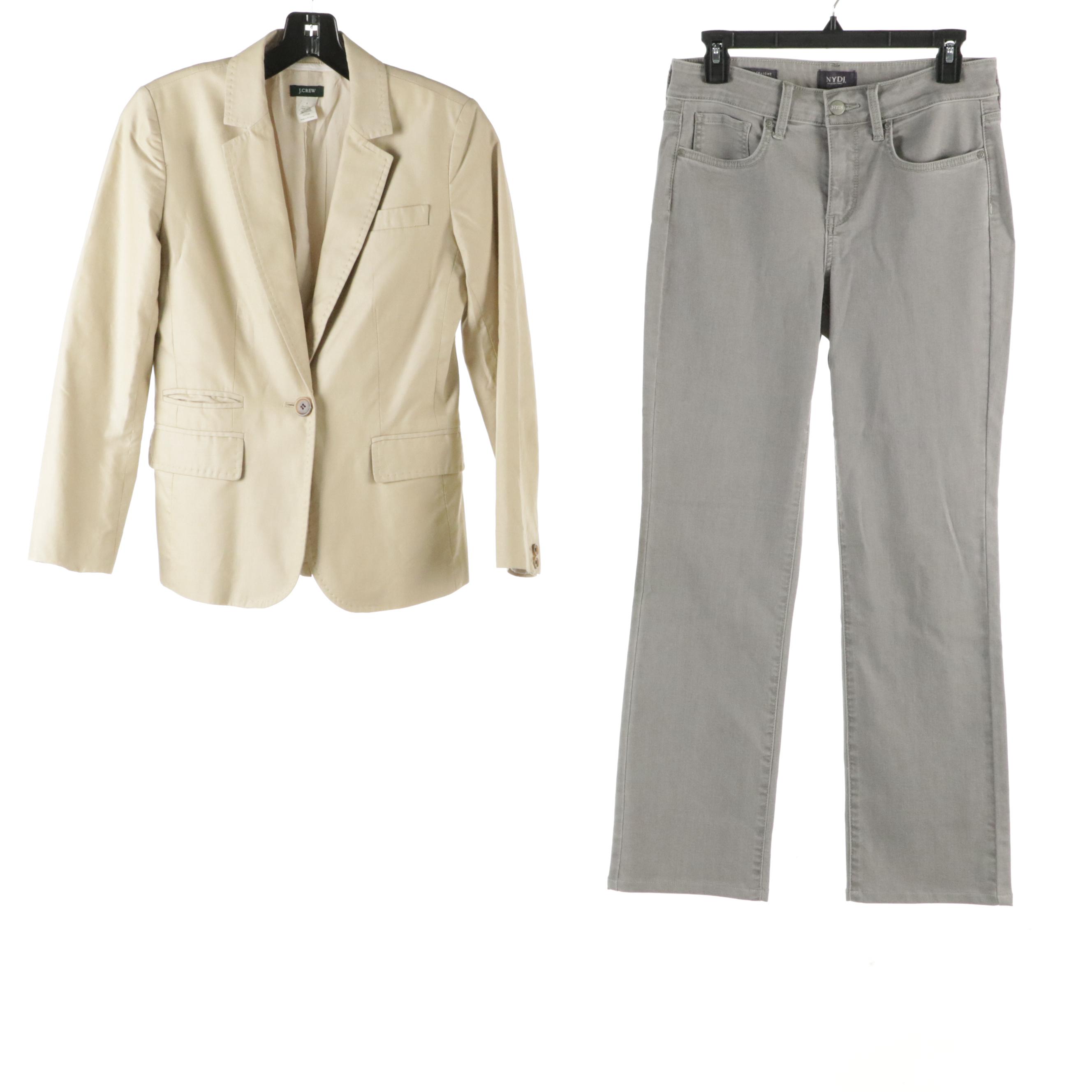 J.Crew Beige Cotton Blazer, NYDJ Marilyn Straight-Leg & Lafayette 148 Pants