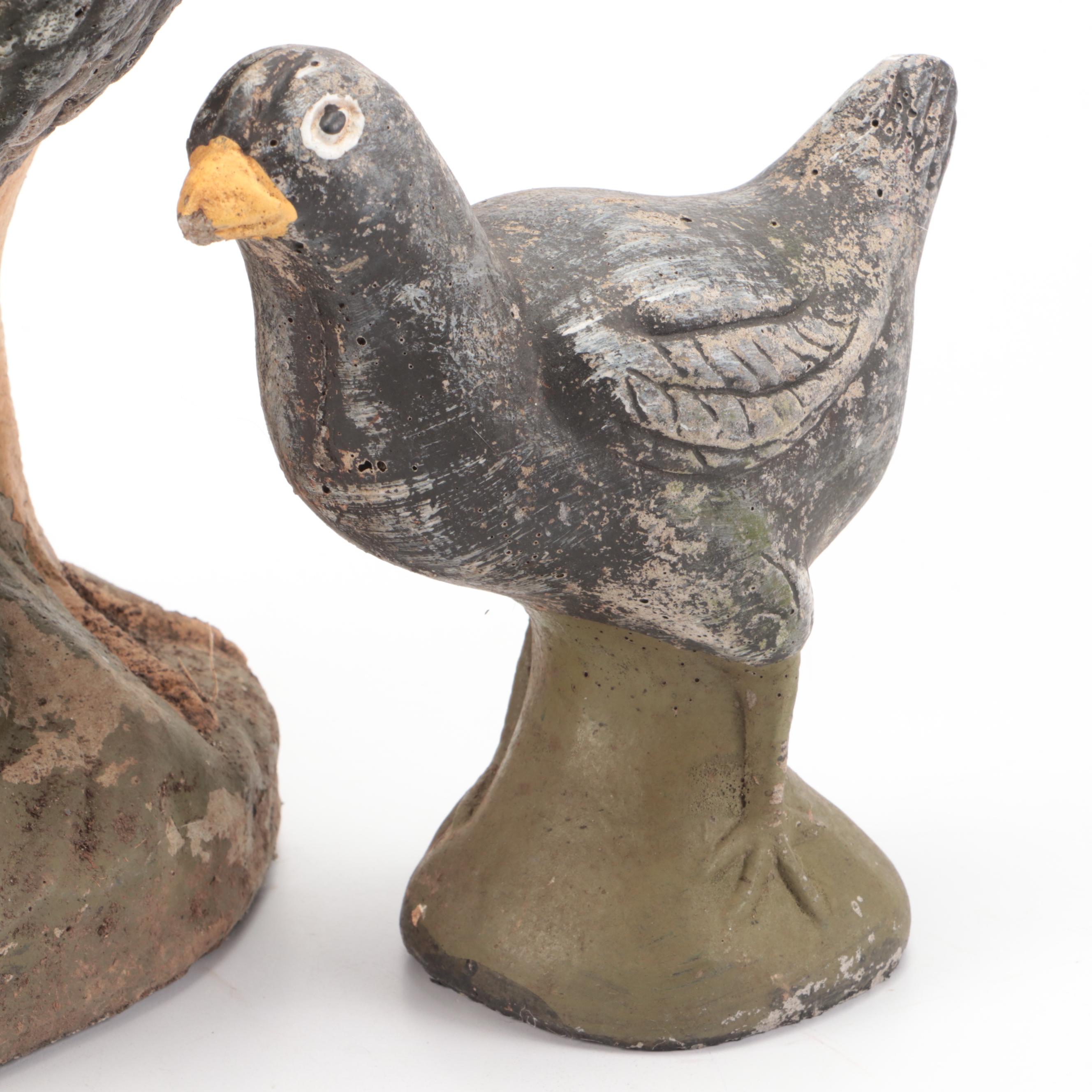 Cast and Painted Concrete Chicken with Chicks