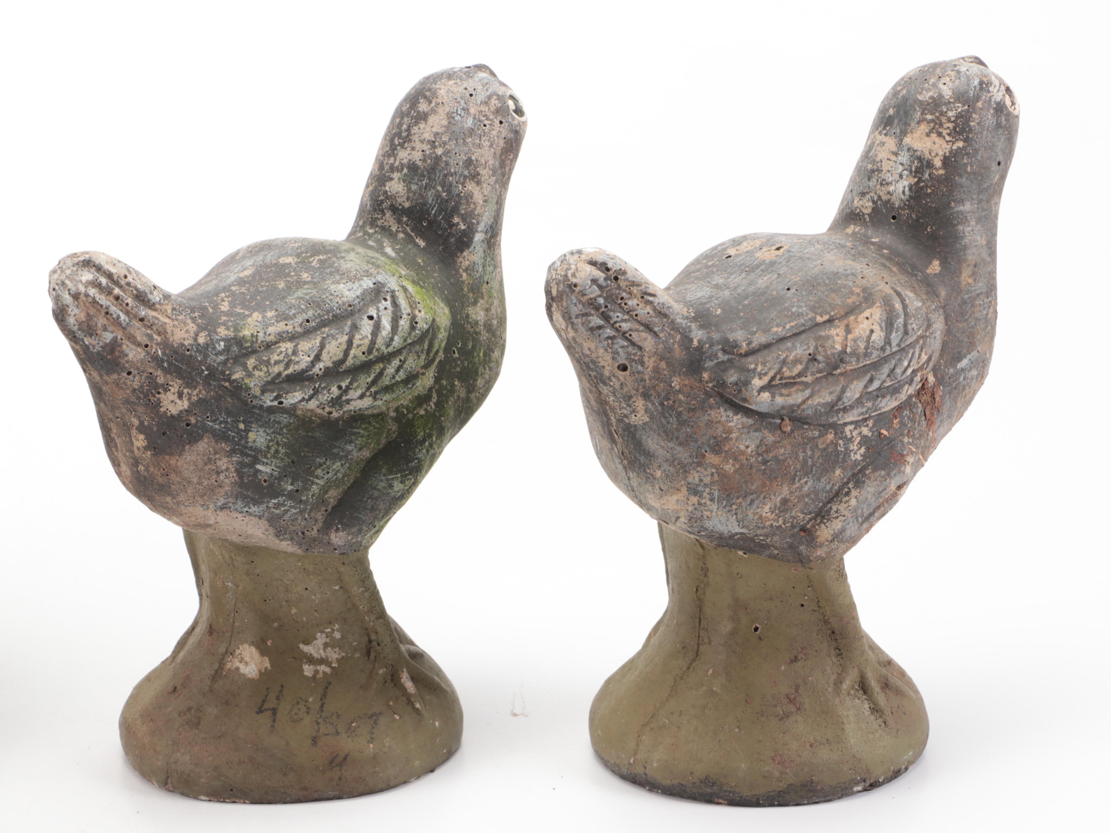 Cast and Painted Concrete Chicken with Chicks